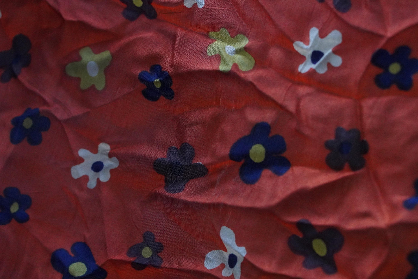 Vintage Silk Scarf Orange Floral 70s Mod Neck Head Wrap Flower Power Retro Square