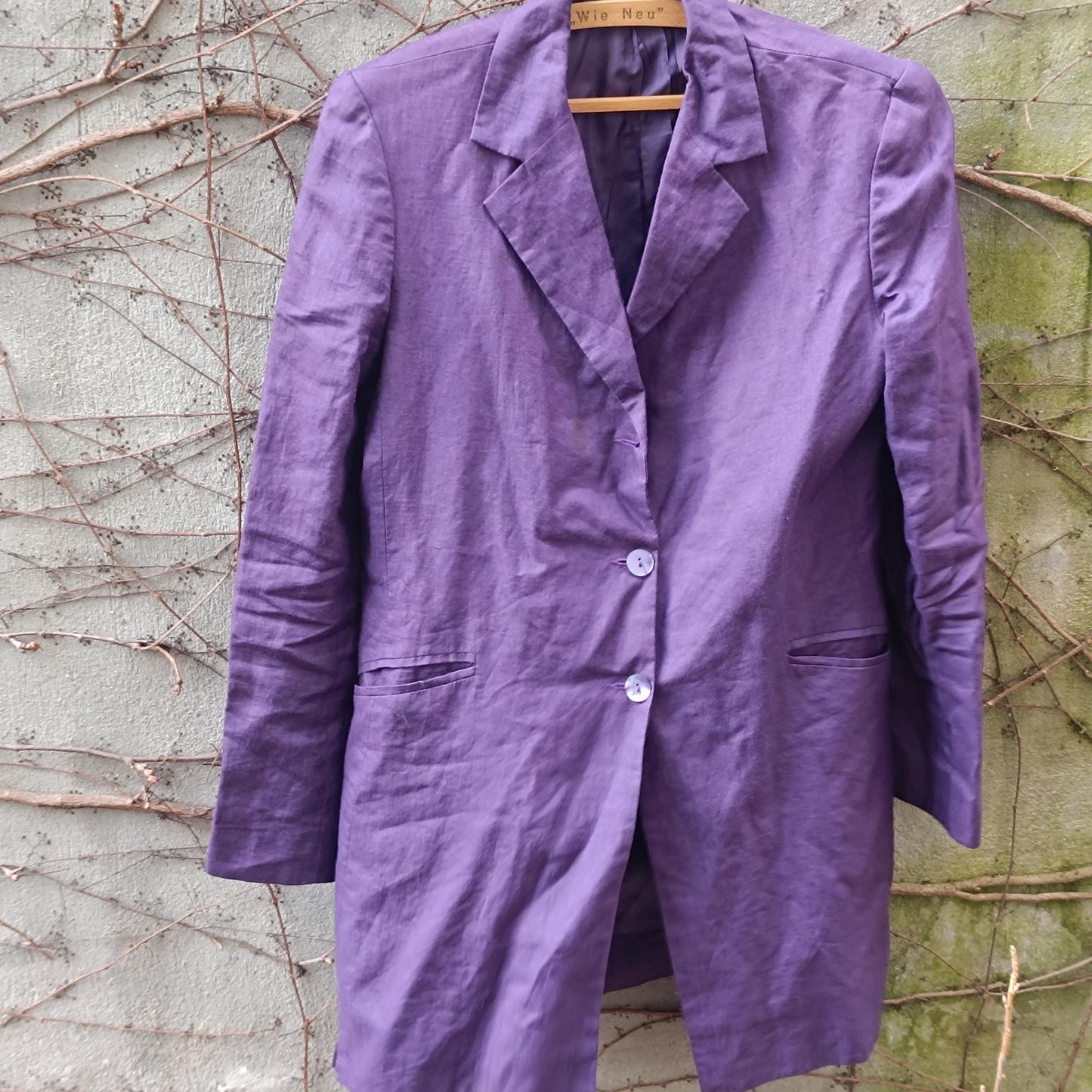 Purple Linen Blazer Vintage Italian 100% Lino Jacket Longline Oversized Summer Coat