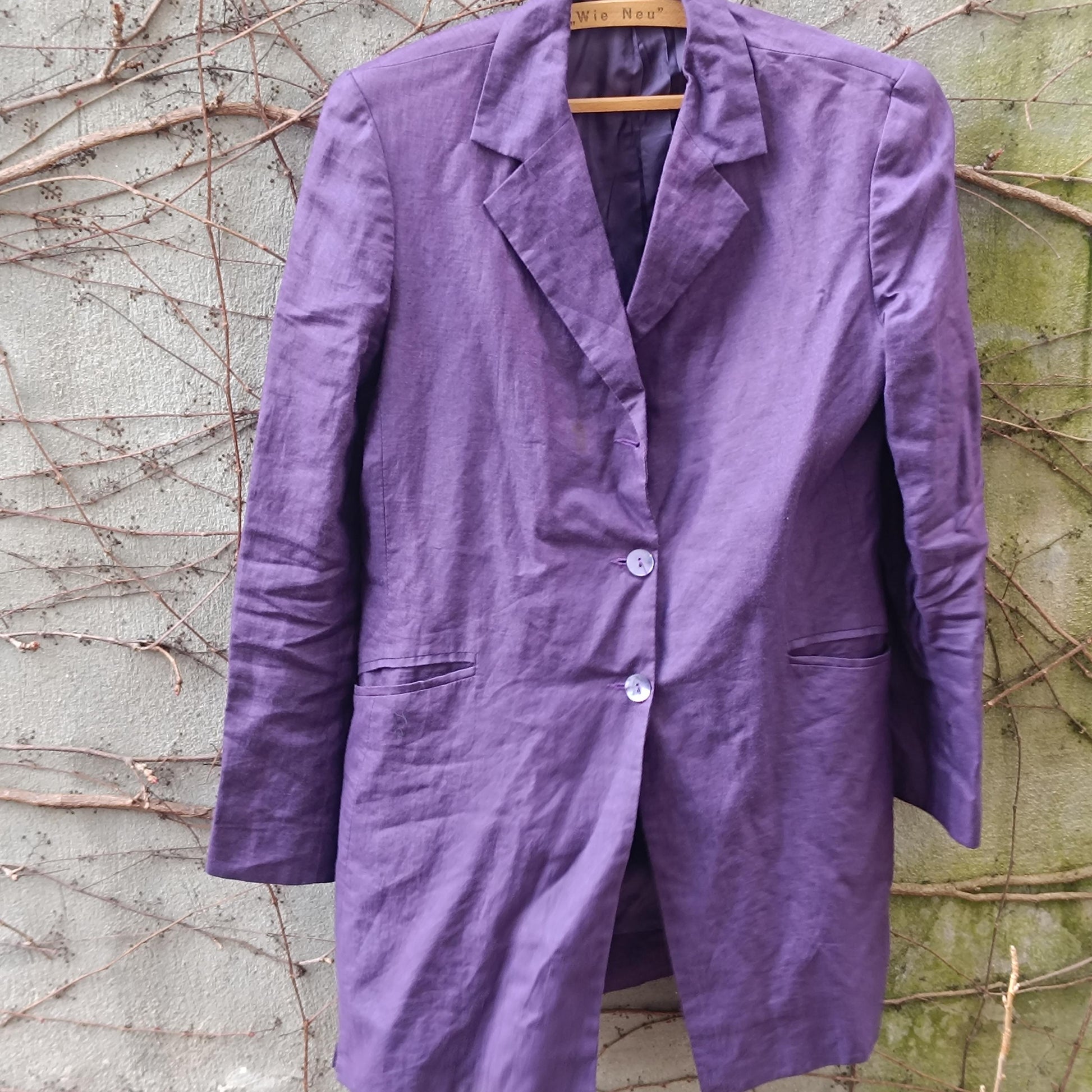 Purple Linen Blazer Vintage Italian 100% Lino Jacket Longline Oversized Summer Coat