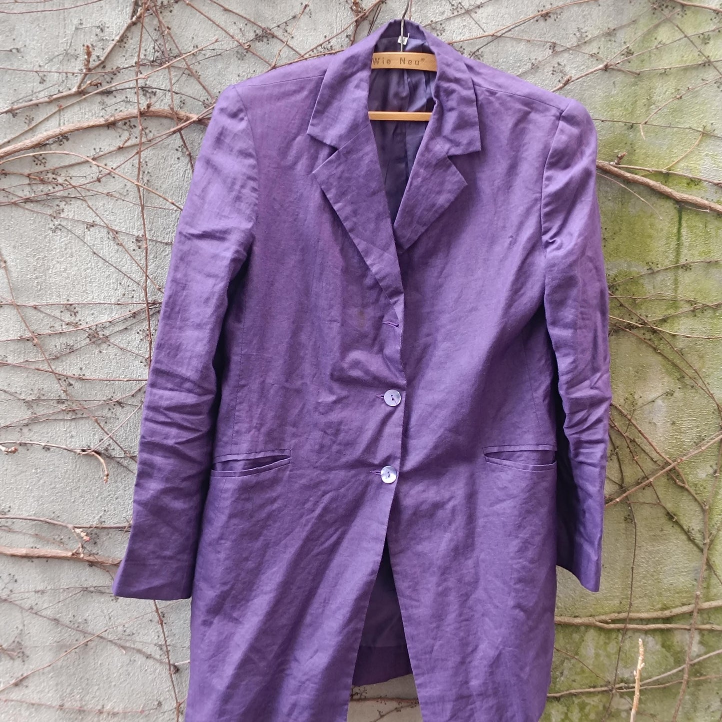 Purple Linen Blazer Vintage Italian 100% Lino Jacket Longline Oversized Summer Coat