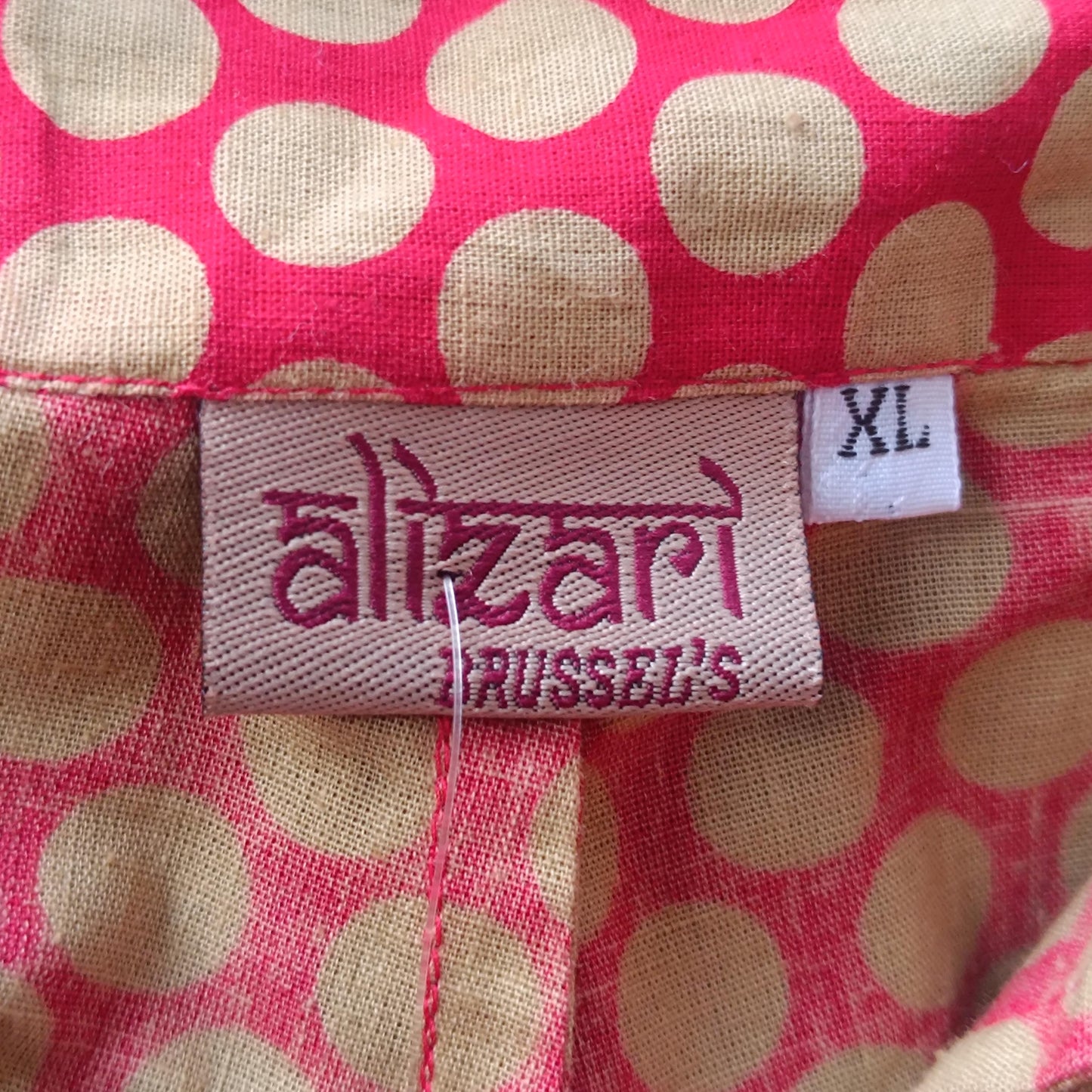 Vintage Polka Dot Trousers High Waisted Cotton Pants Red Beige Wide Leg XL Brussels