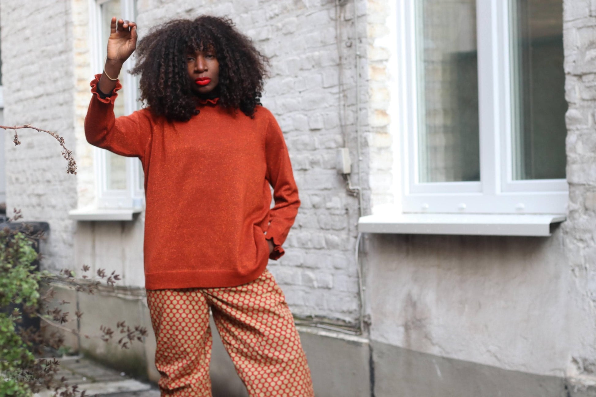 Vintage Polka Dot Trousers High Waisted Cotton Pants Red Beige Wide Leg XL Brussels