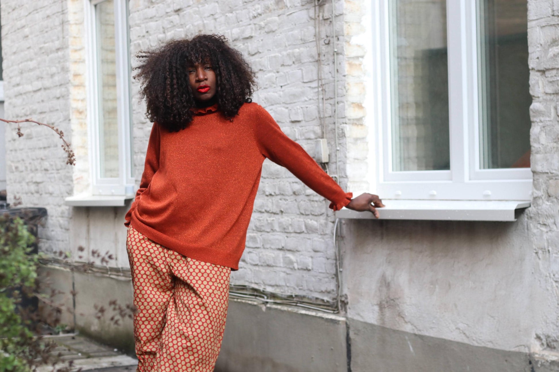 Vintage Polka Dot Trousers High Waisted Cotton Pants Red Beige Wide Leg XL Brussels