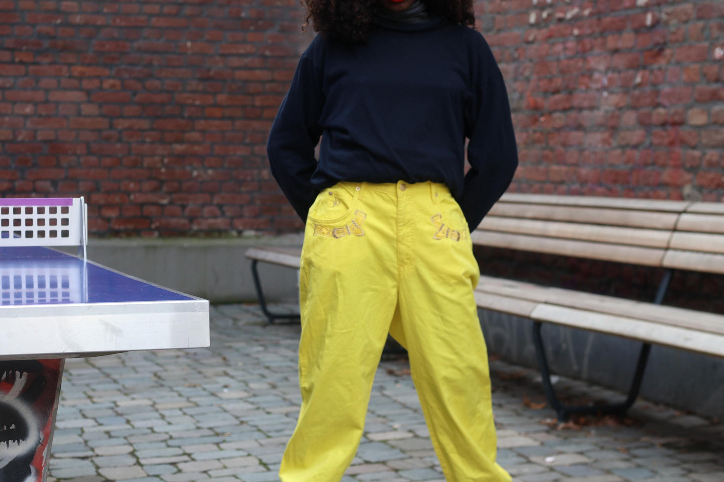 Roccobarocco Yellow Jeans Vintage 90s High Waisted Embroidered Italian Trousers