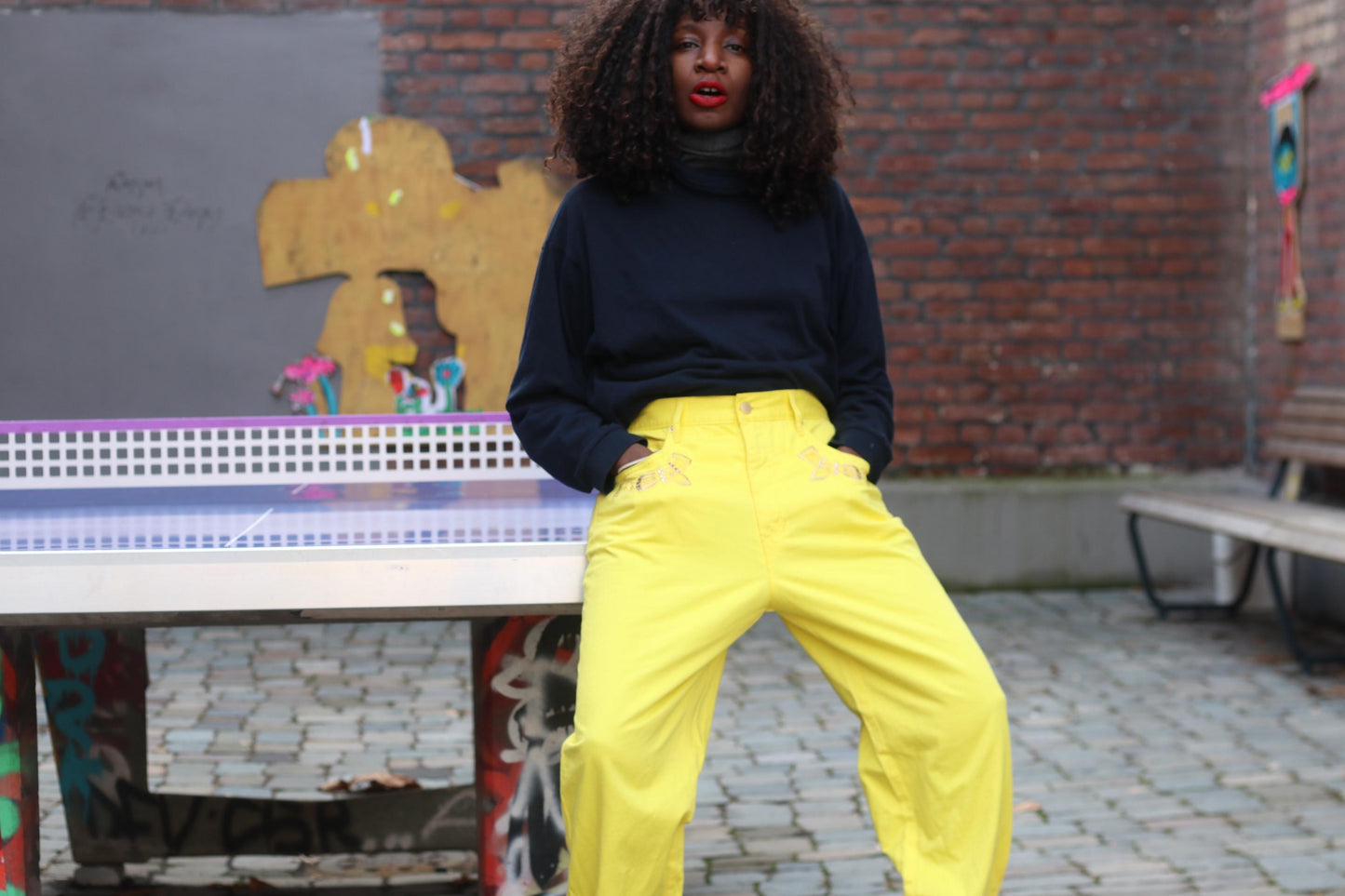 Roccobarocco Yellow Jeans Vintage 90s High Waisted Embroidered Italian Trousers