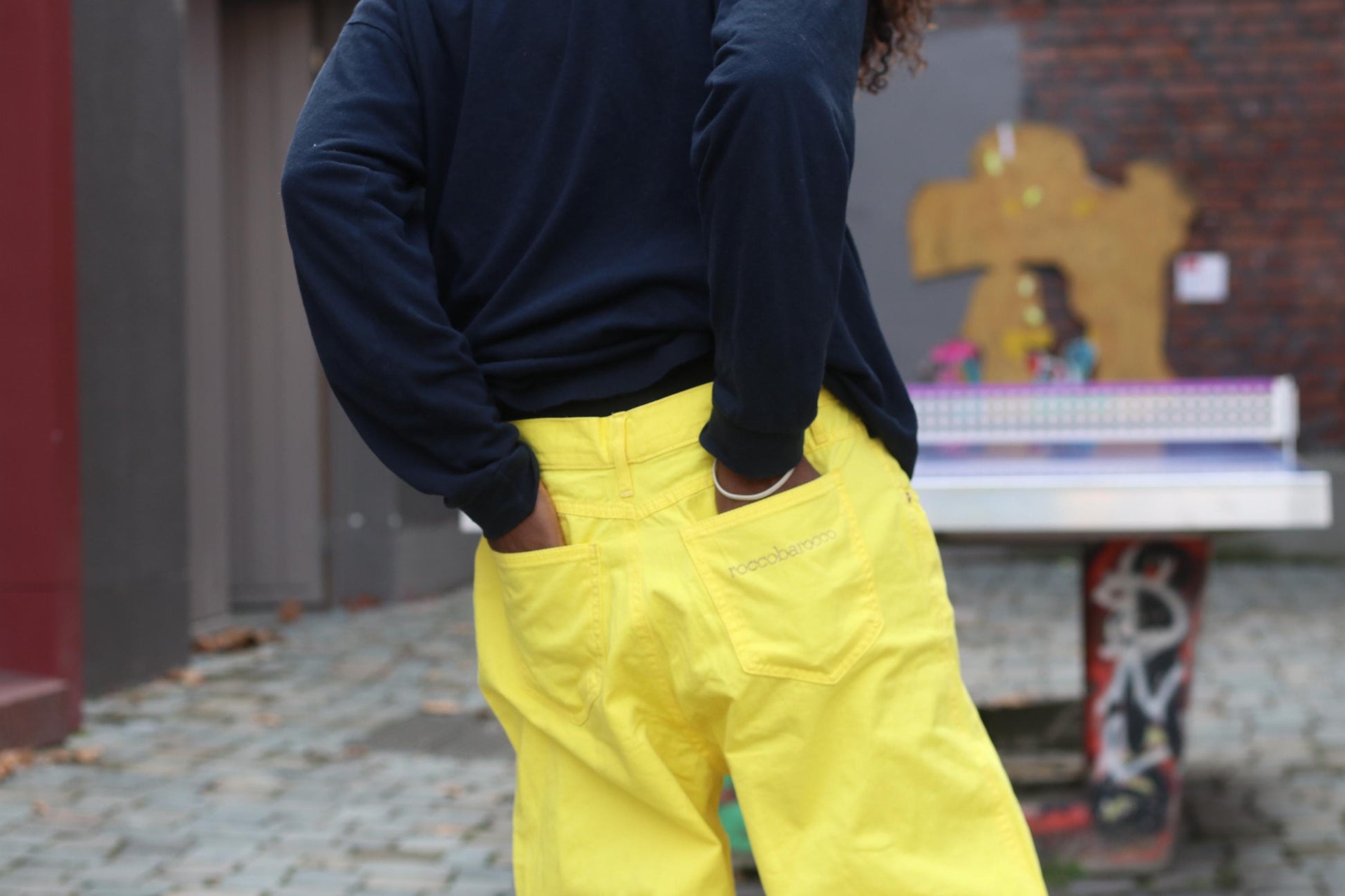 Roccobarocco Yellow Jeans Vintage 90s High Waisted Embroidered Italian Trousers