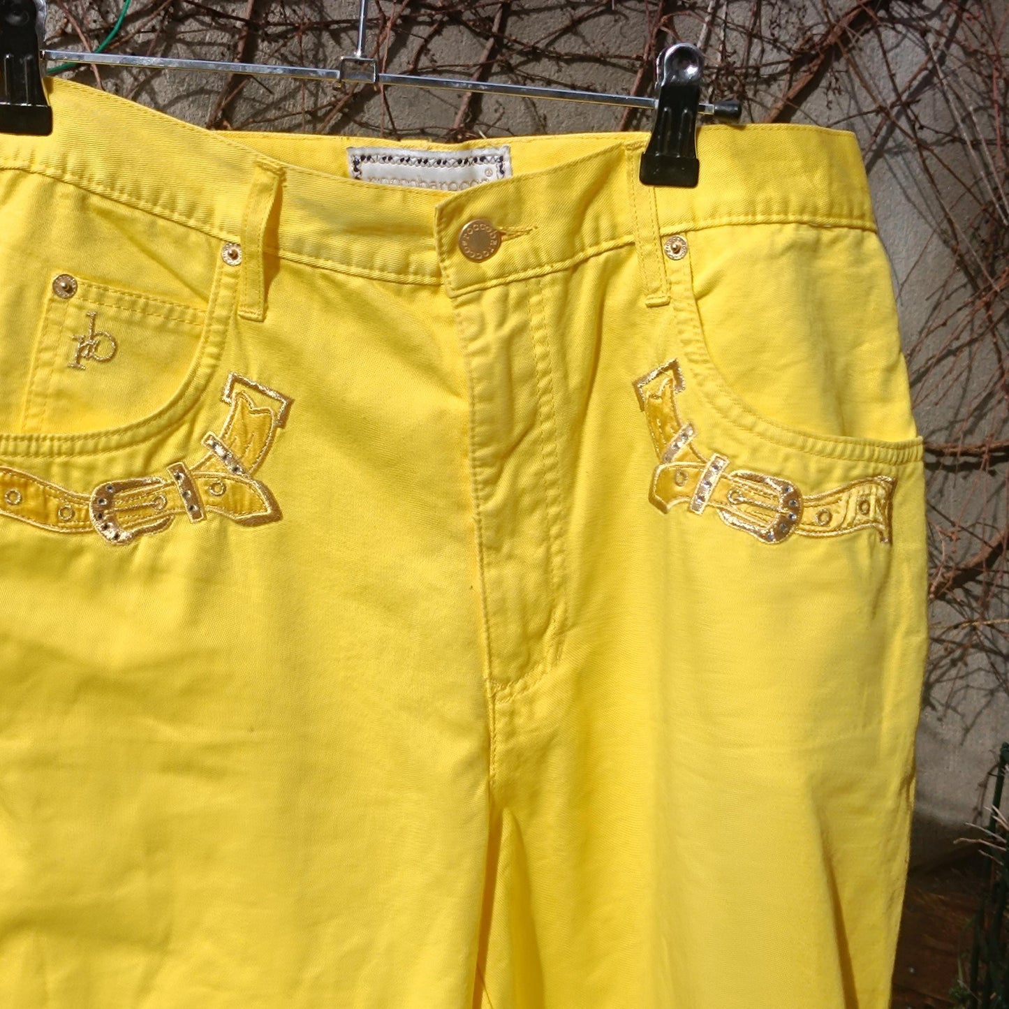 Roccobarocco Yellow Jeans Vintage 90s High Waisted Embroidered Italian Trousers
