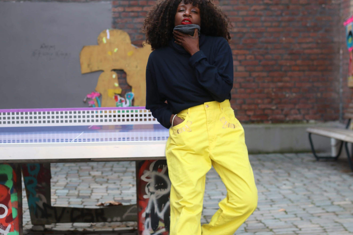 Roccobarocco Yellow Jeans Vintage 90s High Waisted Embroidered Italian Trousers