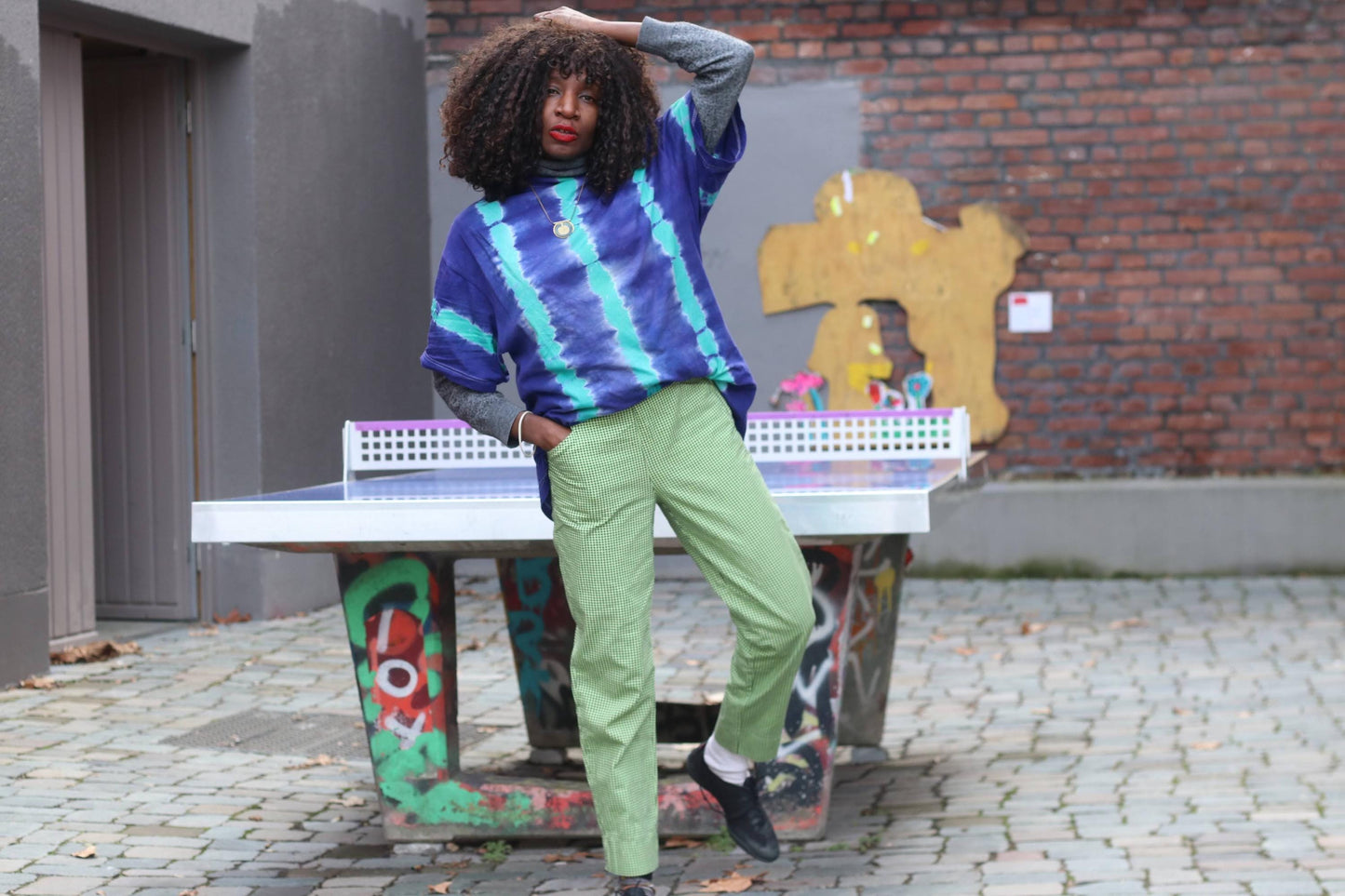 Vintage 90s ESPRIT Lime Green Houndstooth Trousers High Waisted Straight Leg Pants Size 36