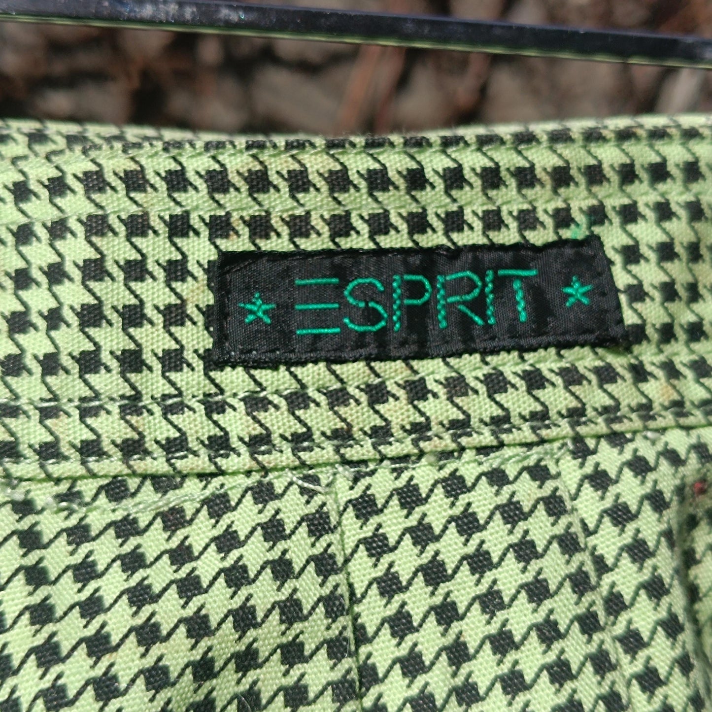 Vintage 90s ESPRIT Lime Green Houndstooth Trousers High Waisted Straight Leg Pants Size 36