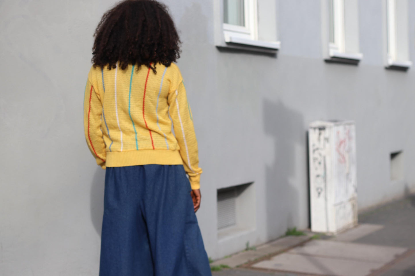 Vintage Yellow Knit Sweater Striped V-Neck Jumper Retro 70s 80s Cotton Knit Top