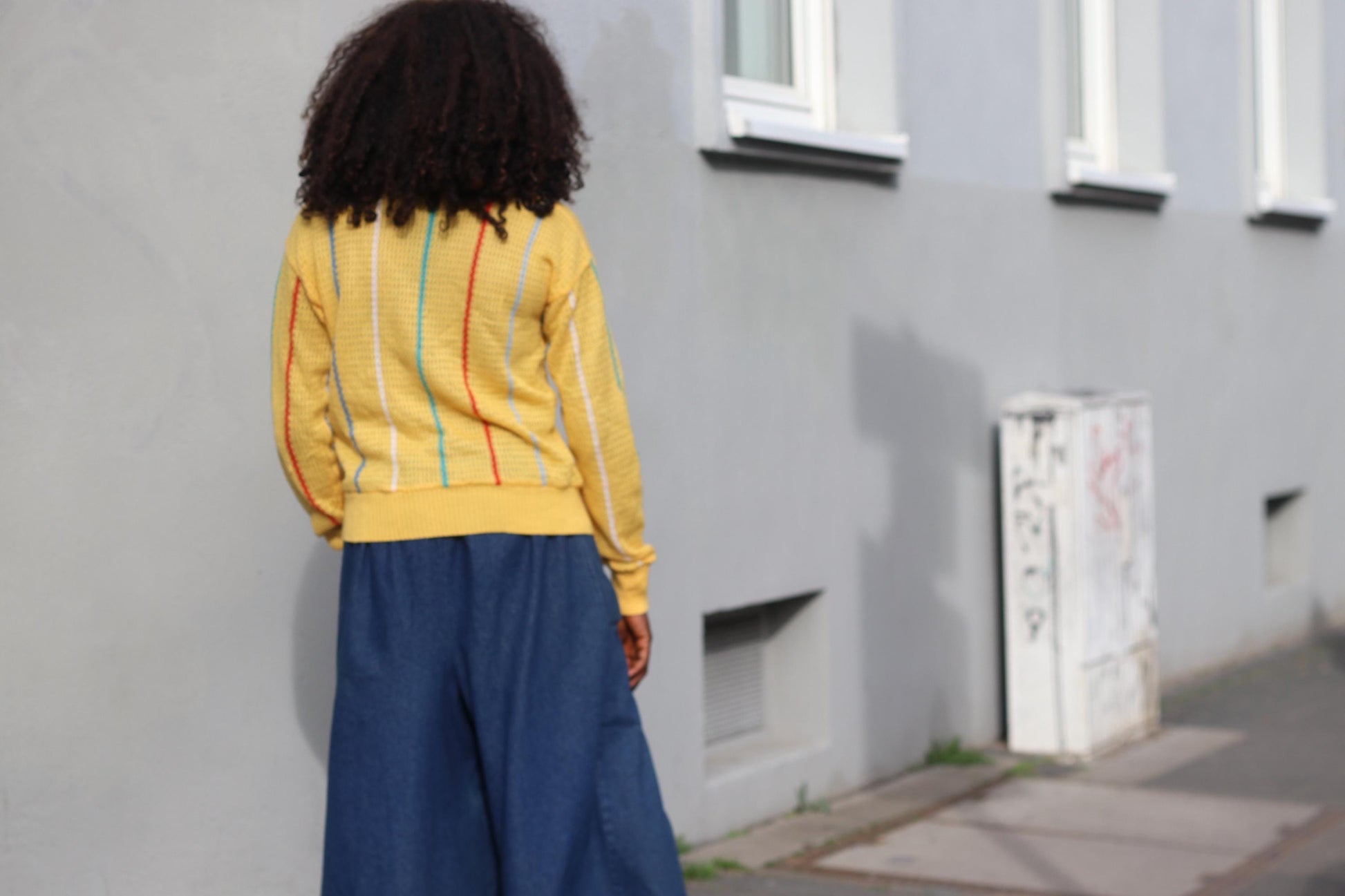 Vintage Yellow Knit Sweater Striped V-Neck Jumper Retro 70s 80s Cotton Knit Top