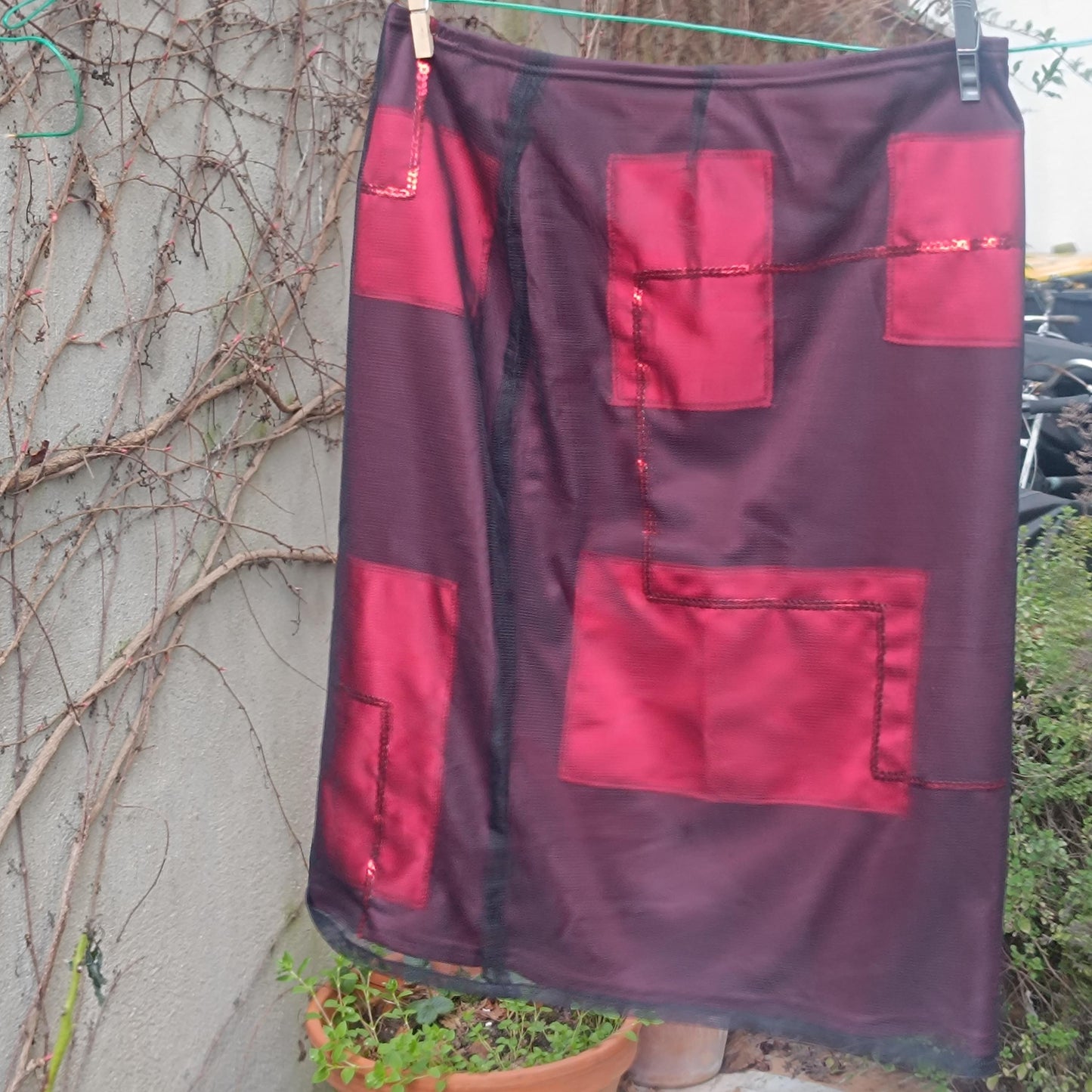 y2k Red Skirt| Vintage Festive Skirt with Geometric and Sheer Details