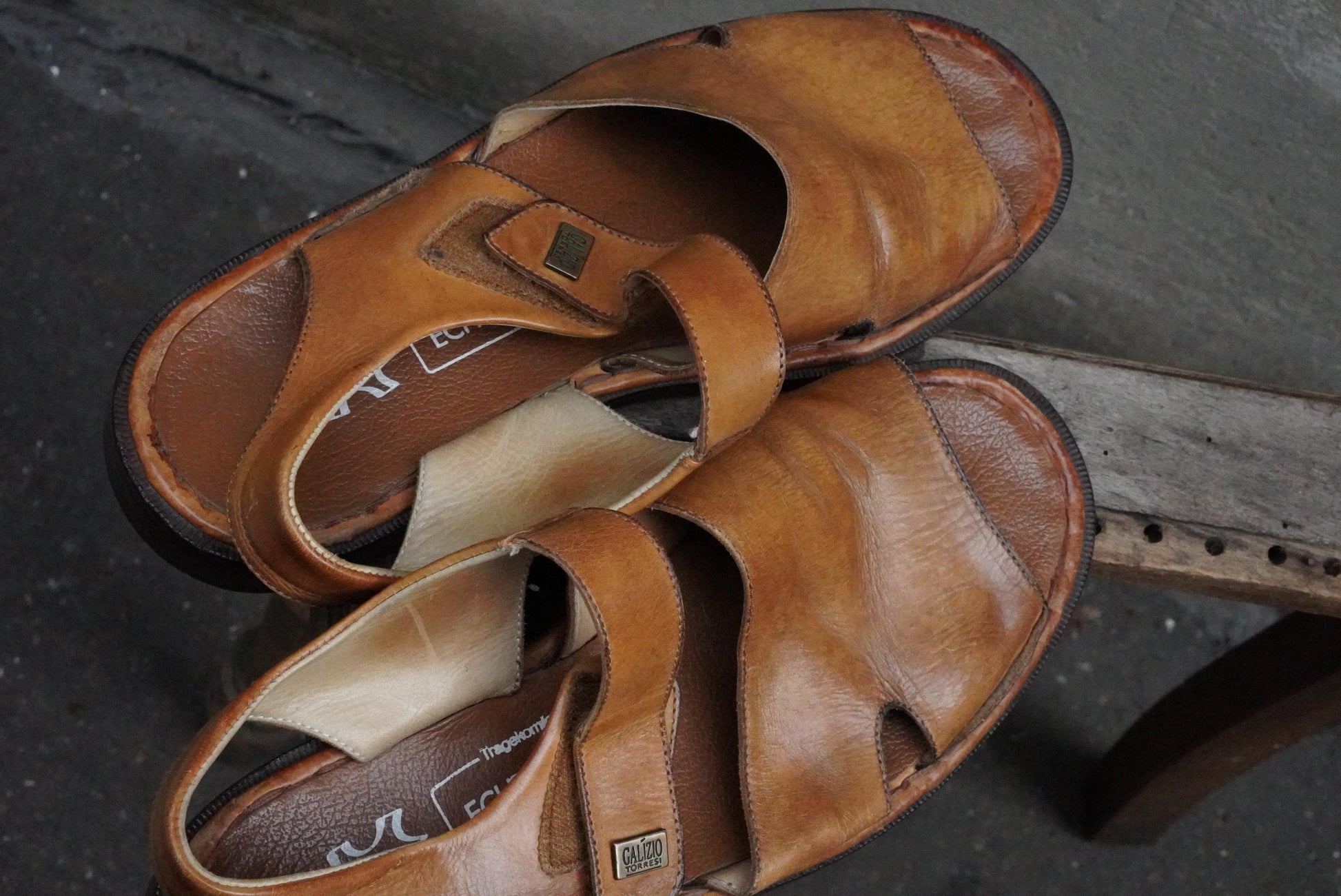 Vintage Galizio Torresi Leather Sandals Brown Men’s Open Toe Slingback EU42