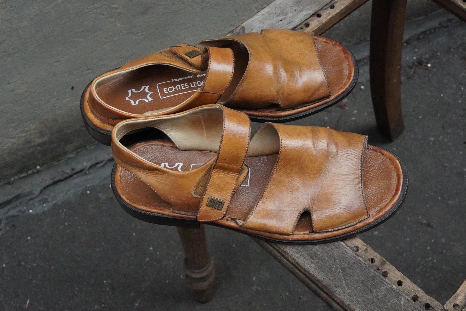 Vintage Galizio Torresi Leather Sandals Brown Men’s Open Toe Slingback EU42