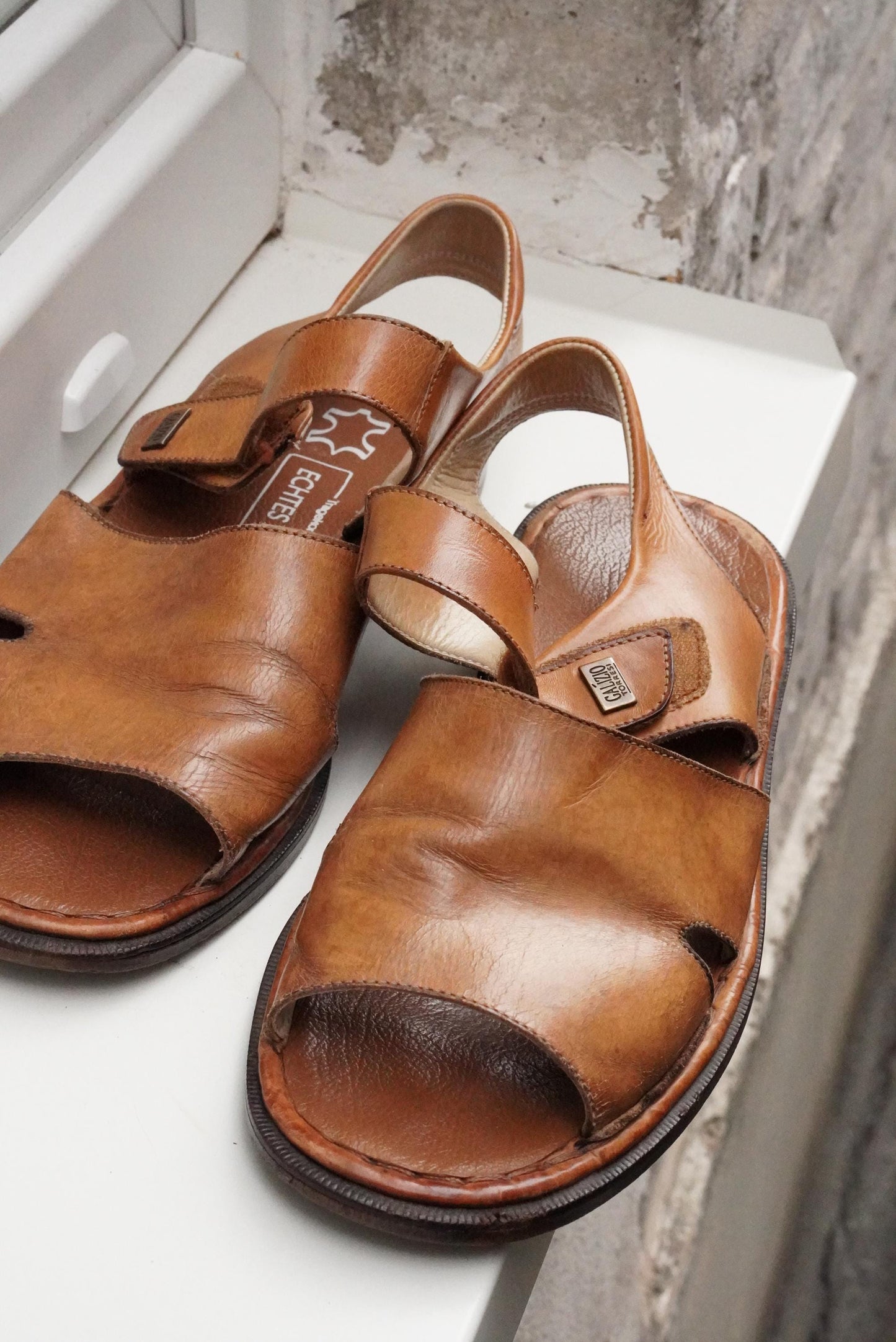 Vintage Galizio Torresi Leather Sandals Brown Men’s Open Toe Slingback EU42