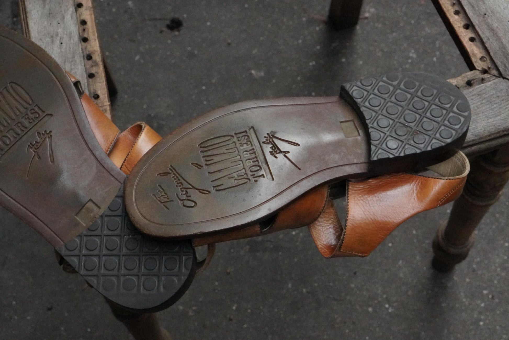 Vintage Galizio Torresi Leather Sandals Brown Men’s Open Toe Slingback EU42