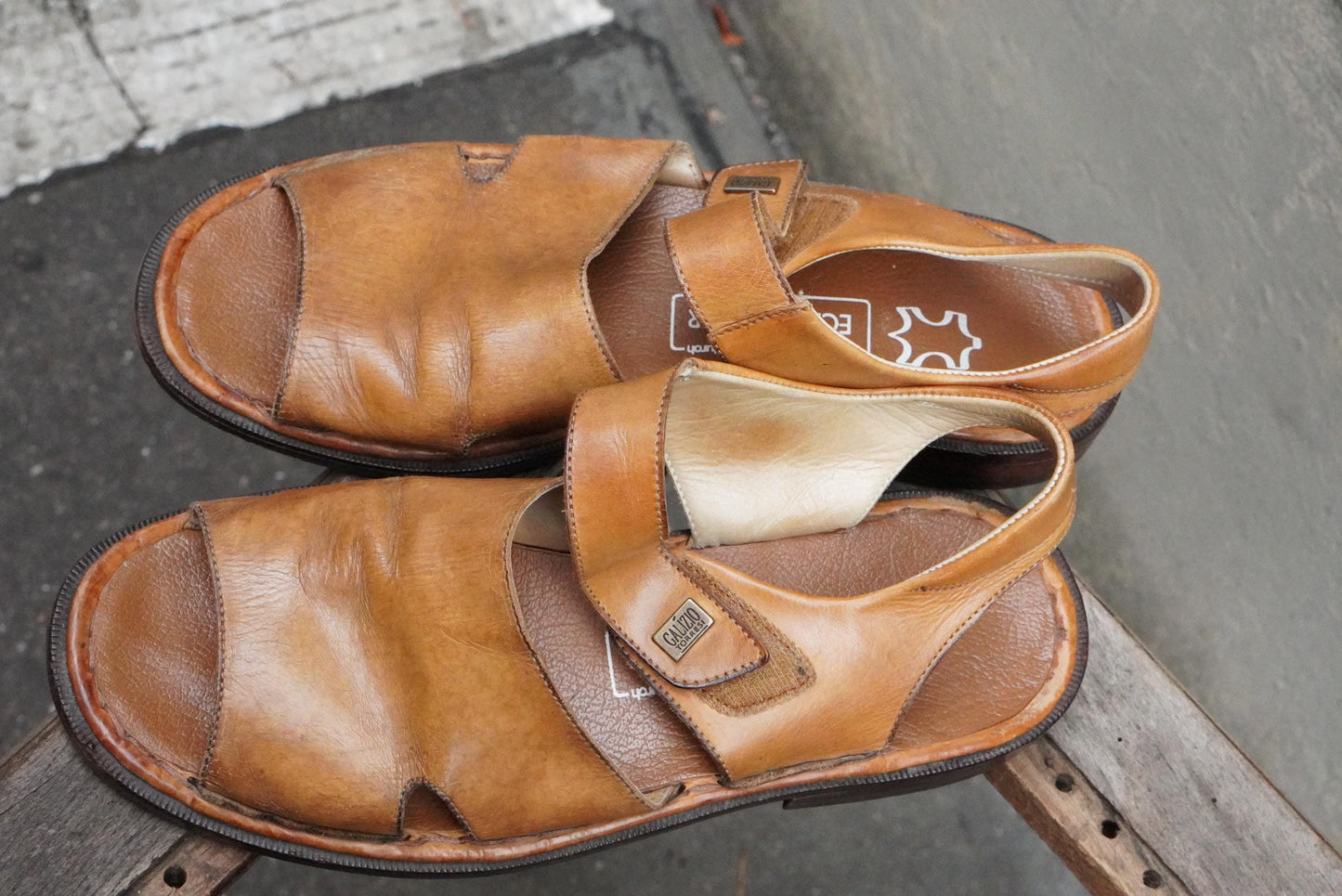 Vintage Galizio Torresi Leather Sandals Brown Men’s Open Toe Slingback EU42