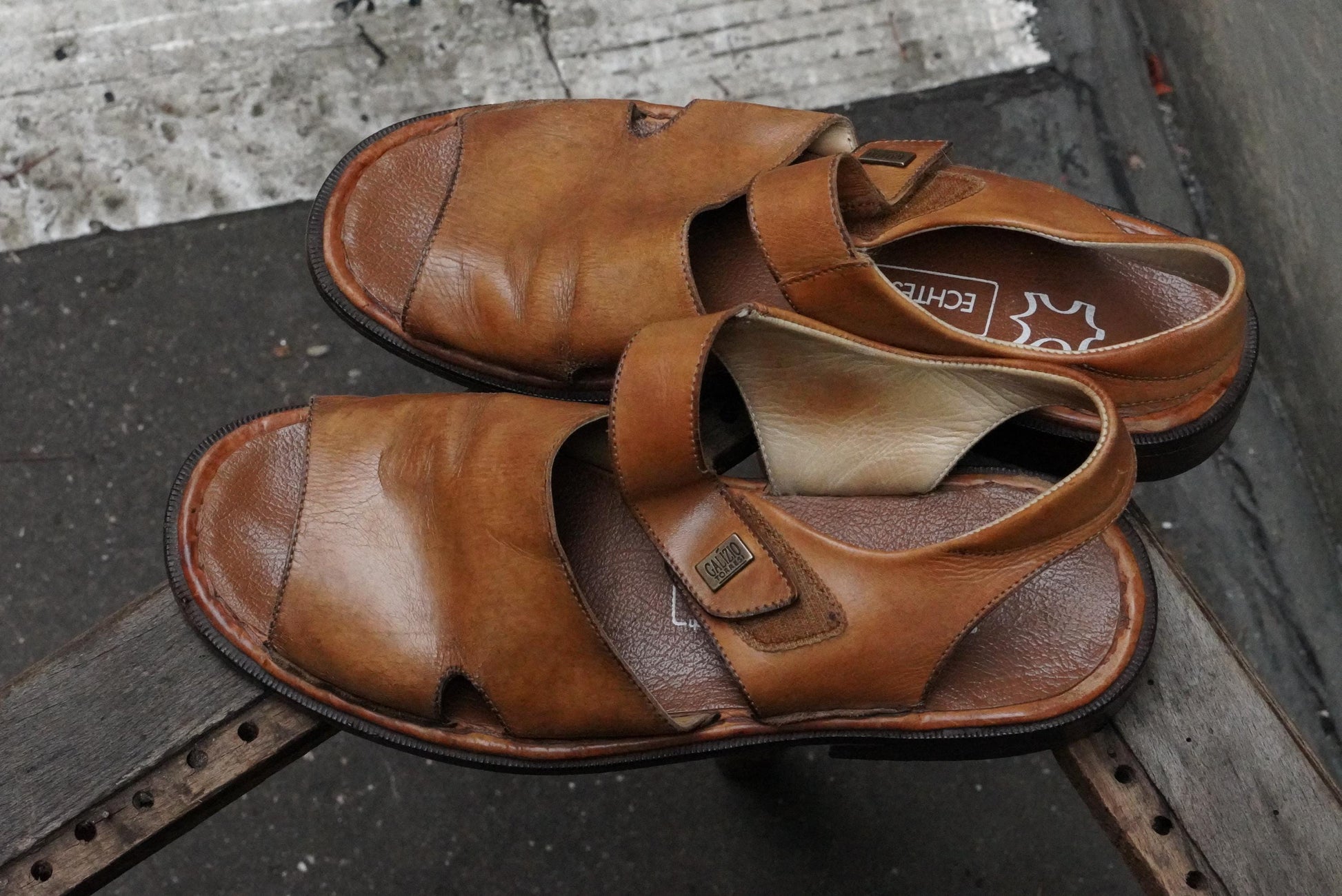 Vintage Galizio Torresi Leather Sandals Brown Men’s Open Toe Slingback EU42