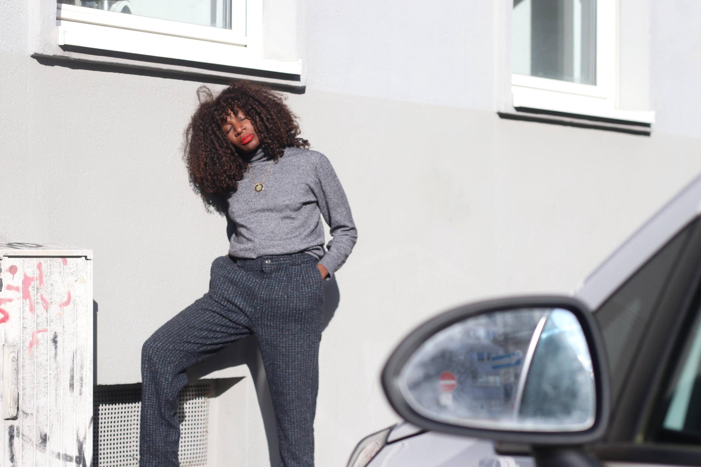 Vintage Wool Check Trousers High Waisted Grey Tweed Pants Wide Leg Dark Academia