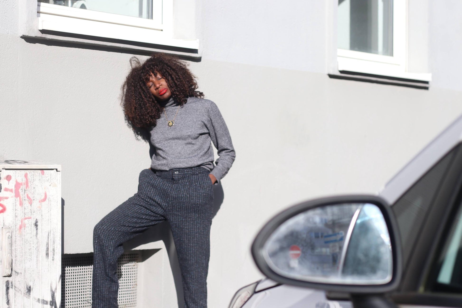 Vintage Wool Check Trousers High Waisted Grey Tweed Pants Wide Leg Dark Academia
