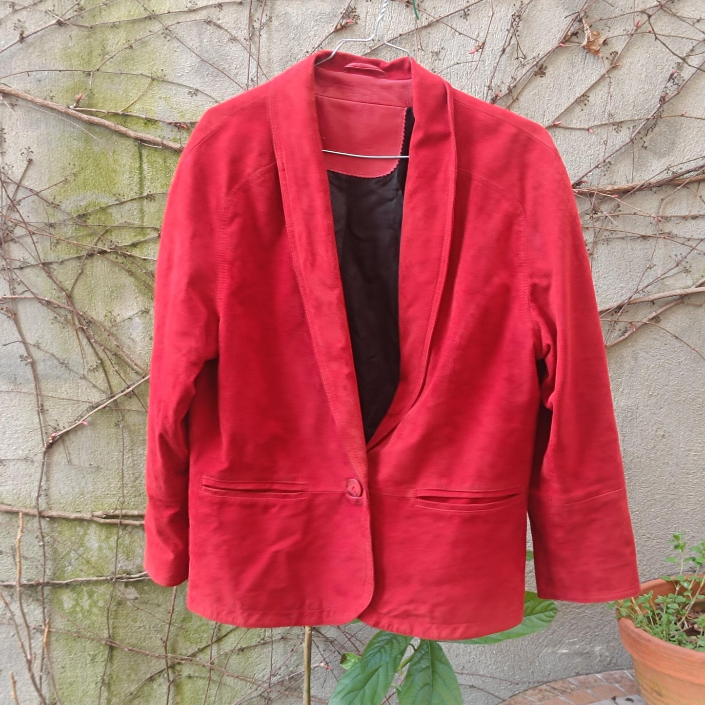 Vintage Red Suede Jacket| 80s Leather Blazer| Soft Suede Colorful Coat| Minimalist Outerwear