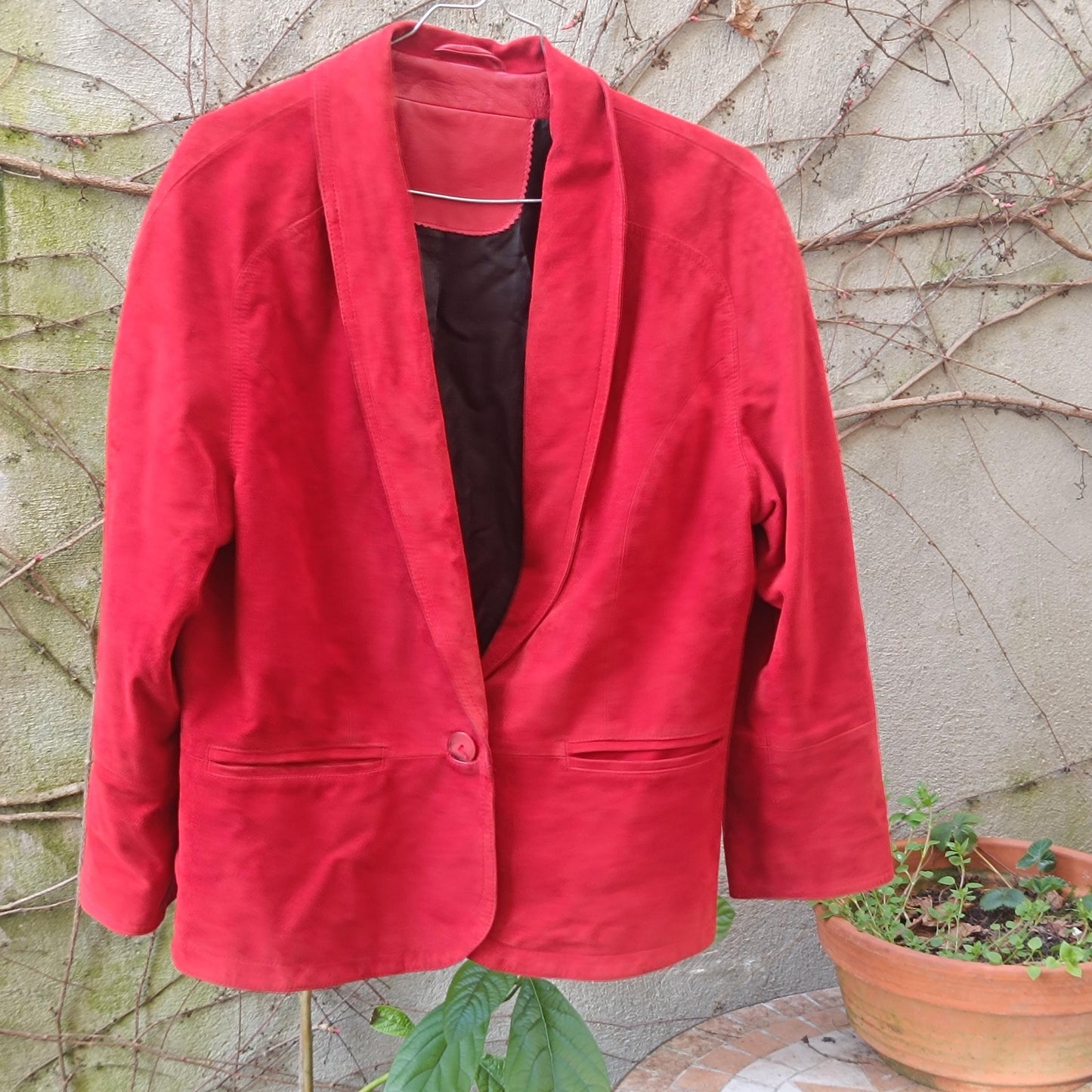 Vintage Red Suede Jacket| 80s Leather Blazer| Soft Suede Colorful Coat| Minimalist Outerwear