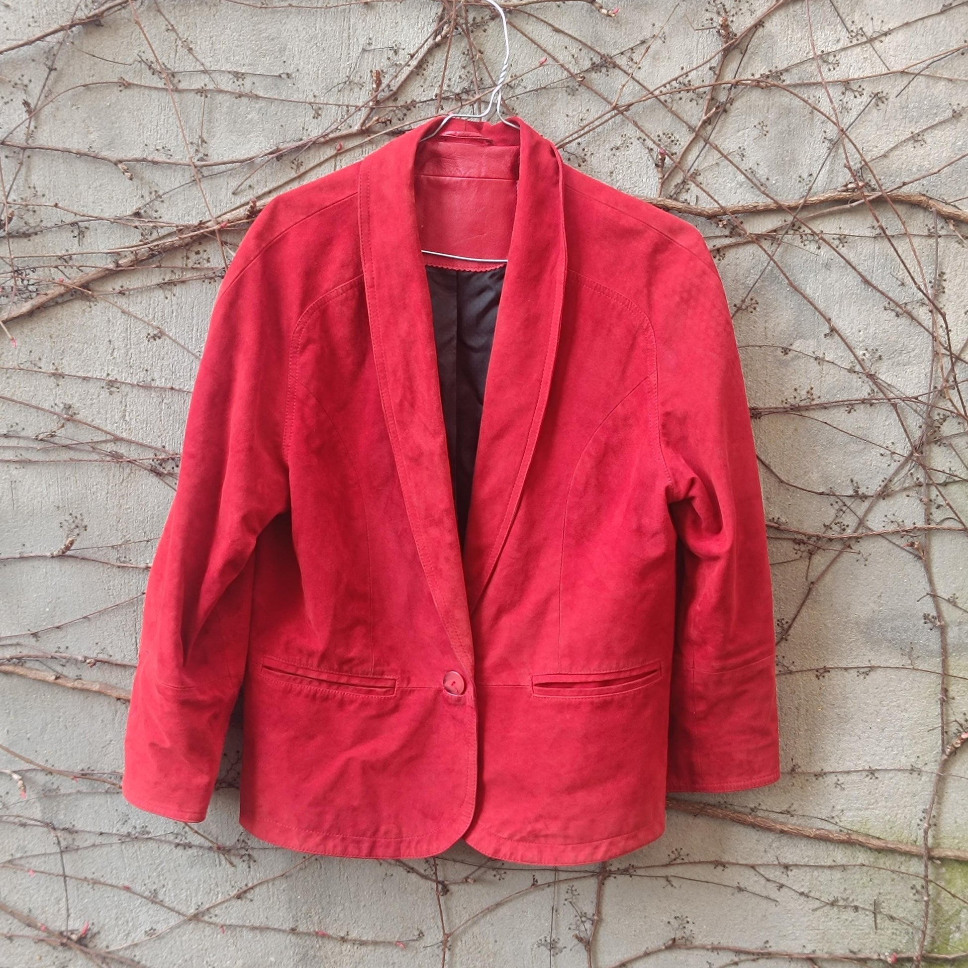 Vintage Red Suede Jacket| 80s Leather Blazer| Soft Suede Colorful Coat| Minimalist Outerwear
