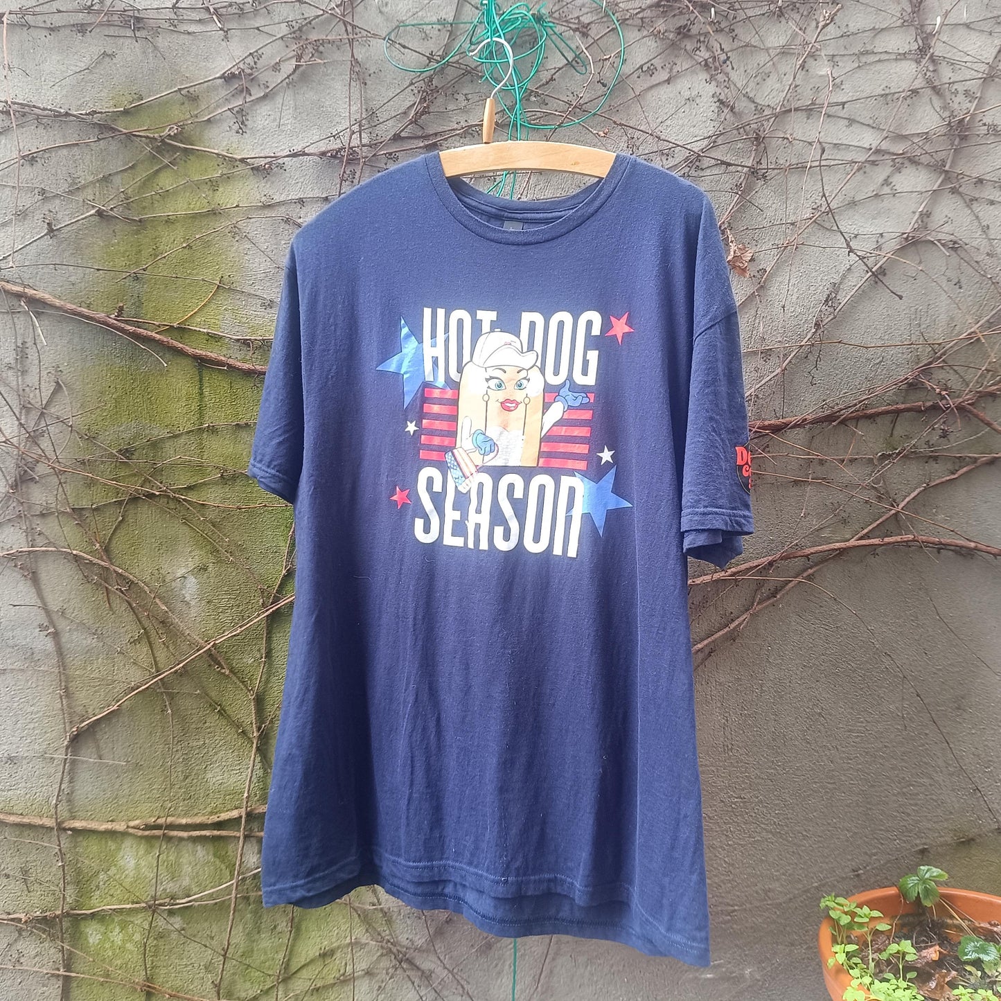 Hot Dog Season T-Shirt Navy Blue Graphic Tee XL Oversized Vintage Style Cotton