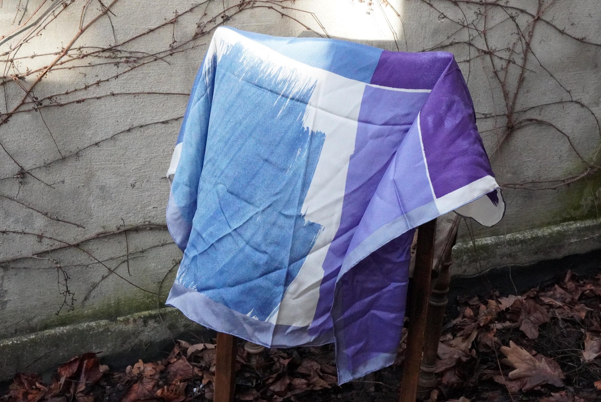 Fisba Stoffels Silk Scarf Vintage Swiss Made Abstract Blue Purple Square Scarf