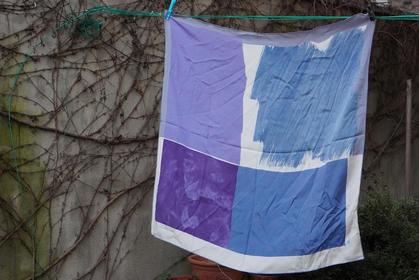 Fisba Stoffels Silk Scarf Vintage Swiss Made Abstract Blue Purple Square Scarf