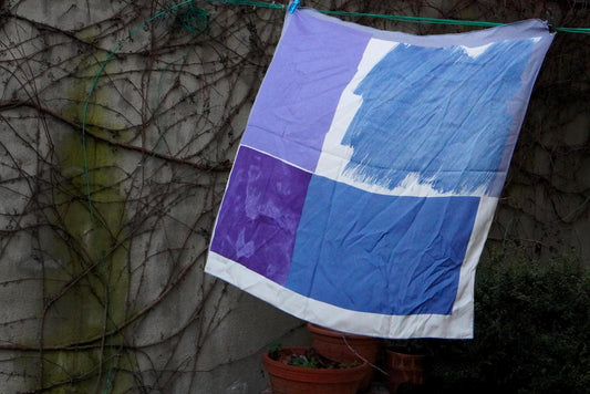 Fisba Stoffels Silk Scarf Vintage Swiss Made Abstract Blue Purple Square Scarf