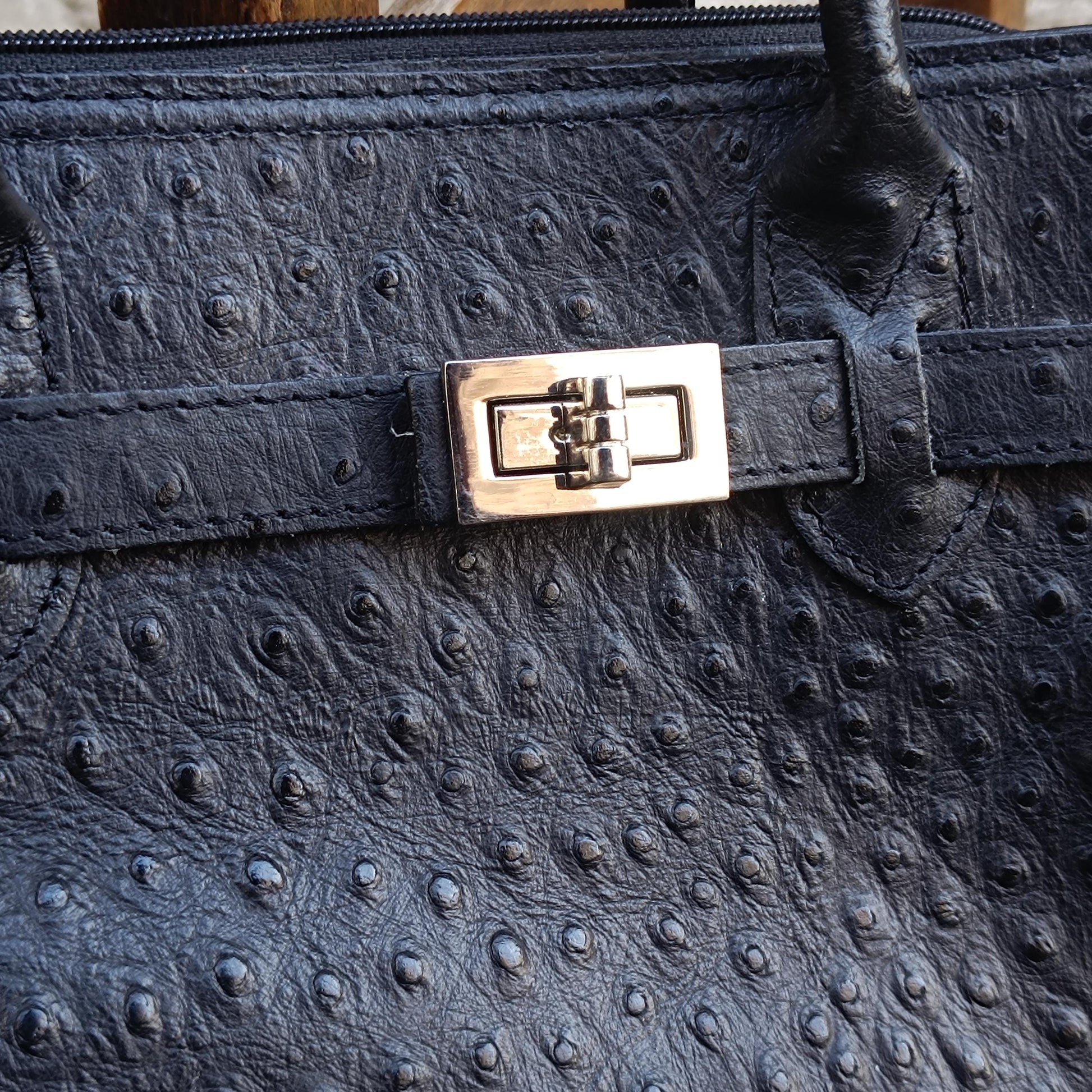 Vintage Italian Leather Handbag 90s Embossed Black Satchel Top Handle Made Italy