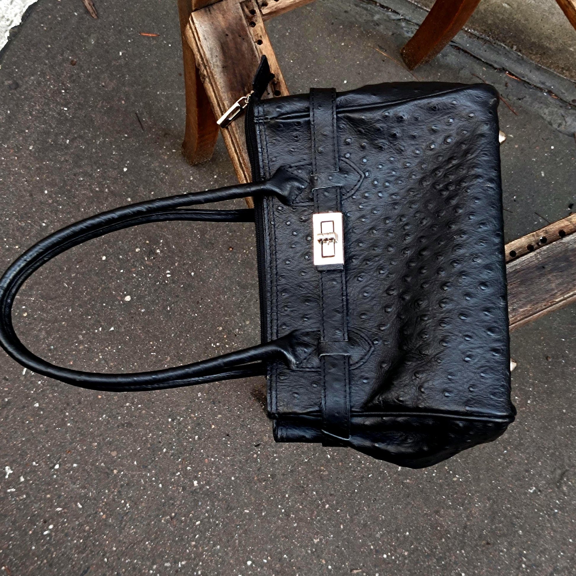 Vintage Italian Leather Handbag 90s Embossed Black Satchel Top Handle Made Italy