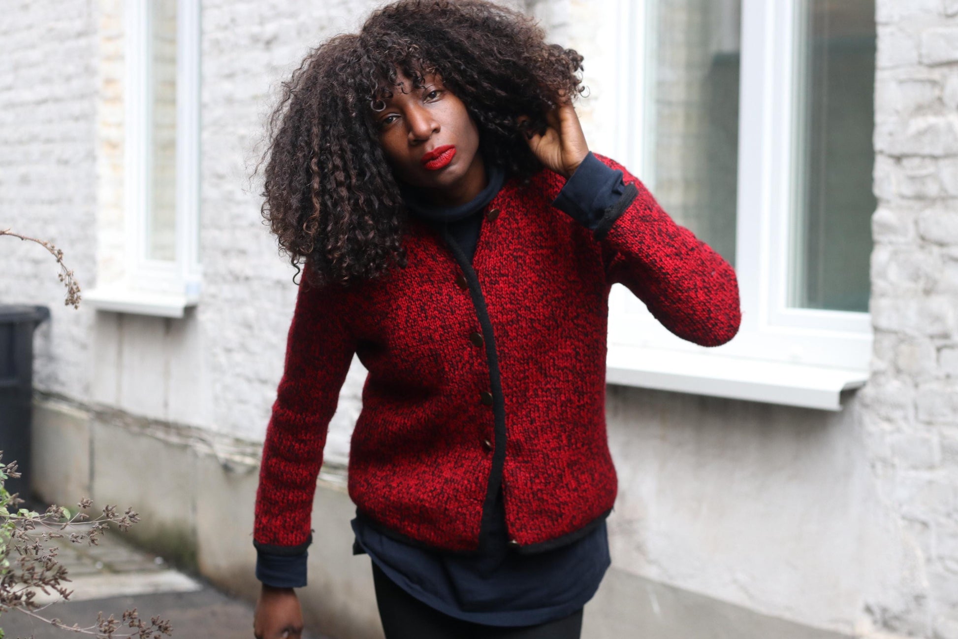 Vintage Red Trachten Wool Jacket Ornate Lining Austrian Knit Boiled Wool Cardigan