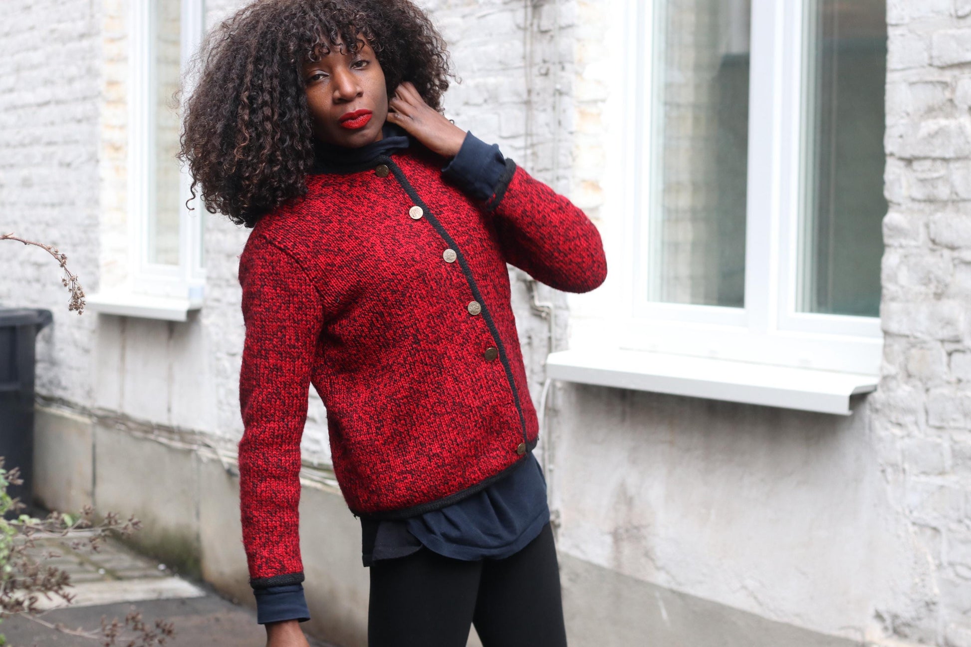 Vintage Red Trachten Wool Jacket Ornate Lining Austrian Knit Boiled Wool Cardigan