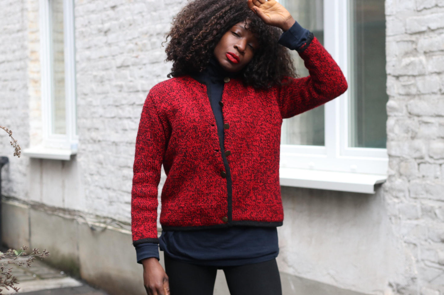 Vintage Red Trachten Wool Jacket Ornate Lining Austrian Knit Boiled Wool Cardigan
