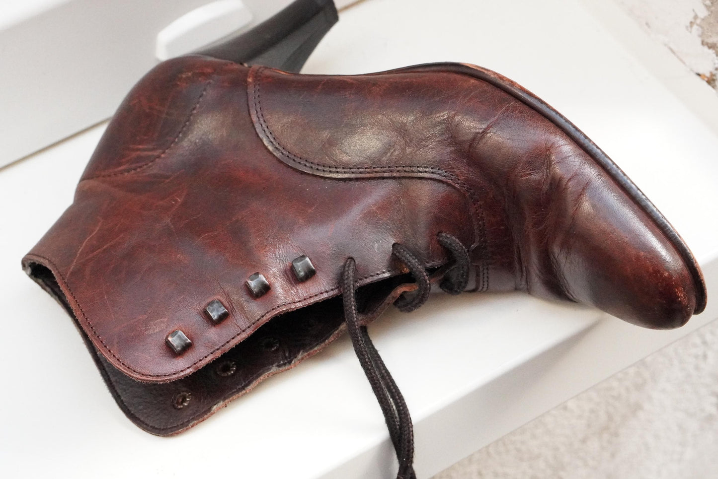 Victorian Style Leather Lace Up Boots Brown Granny Ankle Boots Witchy Heel Size 37