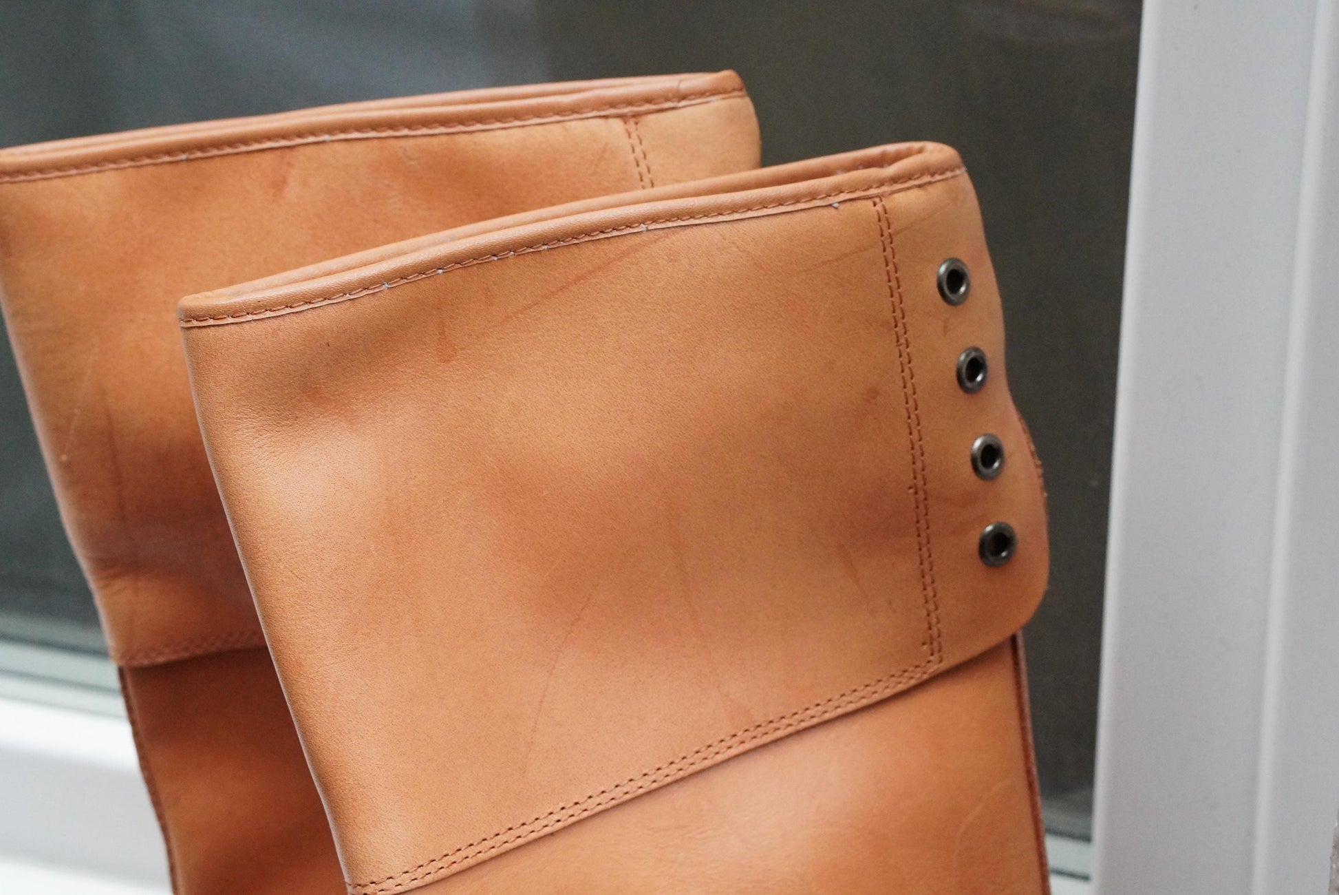Vintage Tan Leather Moc Toe Tall Boots – 70s Nautical Style Size 37