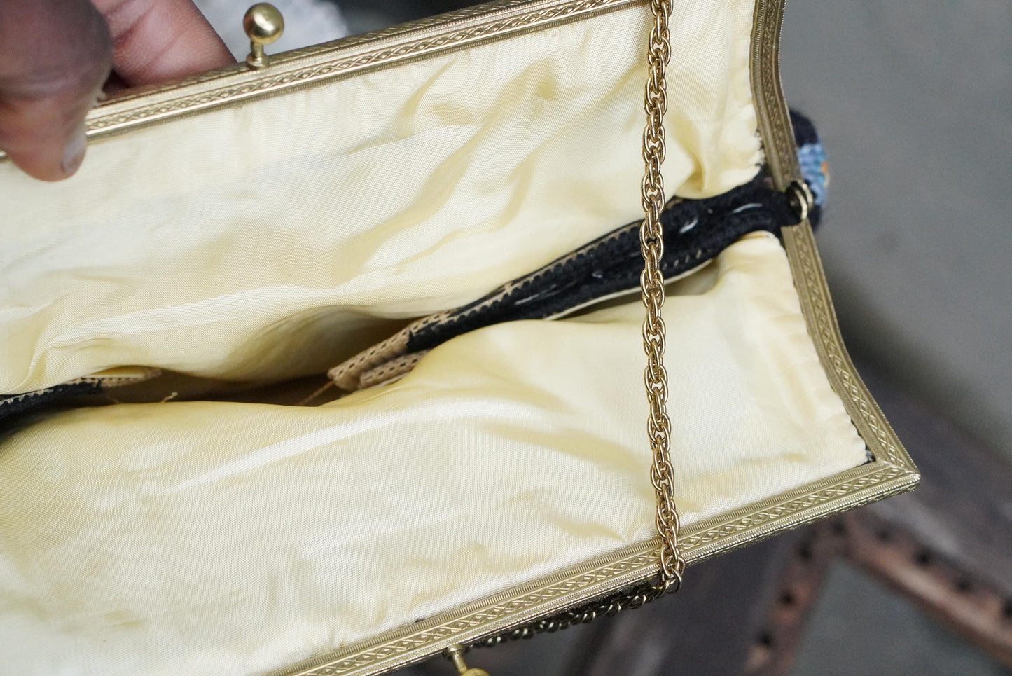 Vintage Needlepoint Handbag Floral Petit Point Purse Gold Tone Frame 1950s Evening