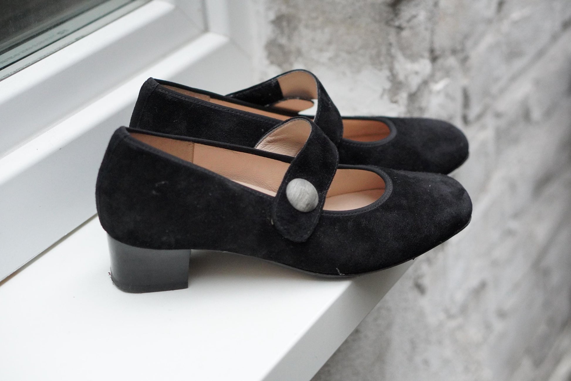 Black Suede Mary Jane Pumps: Square Toe Block Heel Shoes (UK 6)