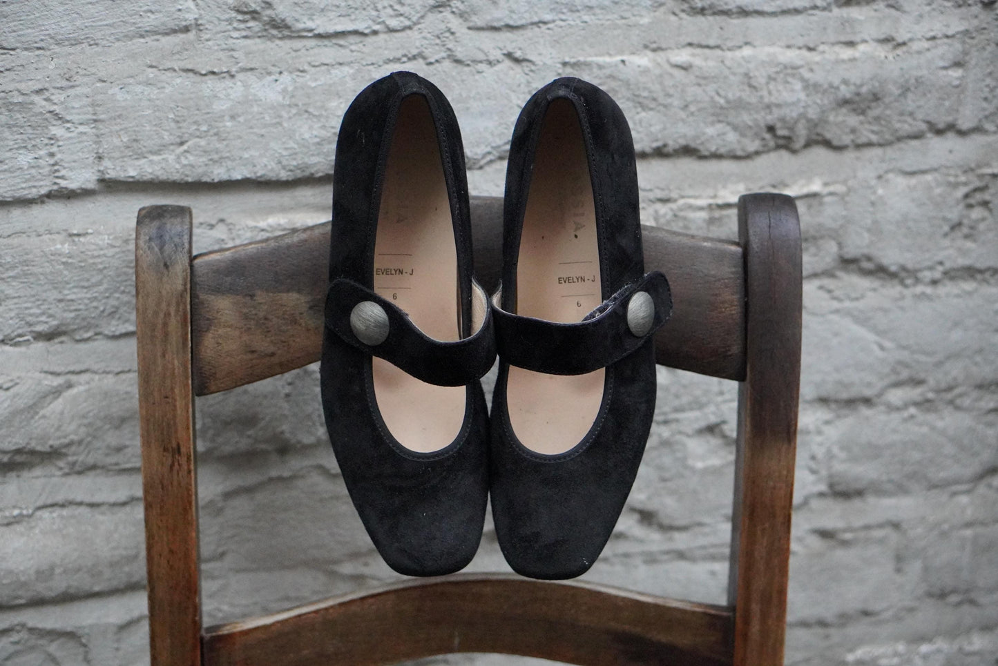 Black Suede Mary Jane Pumps: Square Toe Block Heel Shoes (UK 6)