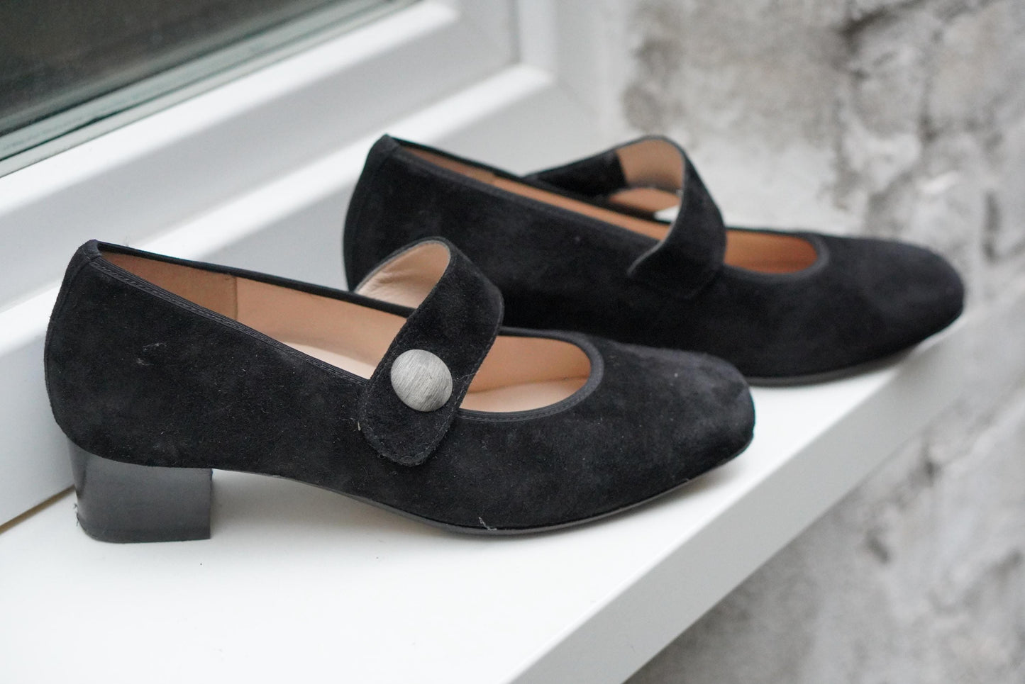 Black Suede Mary Jane Pumps: Square Toe Block Heel Shoes (UK 6)