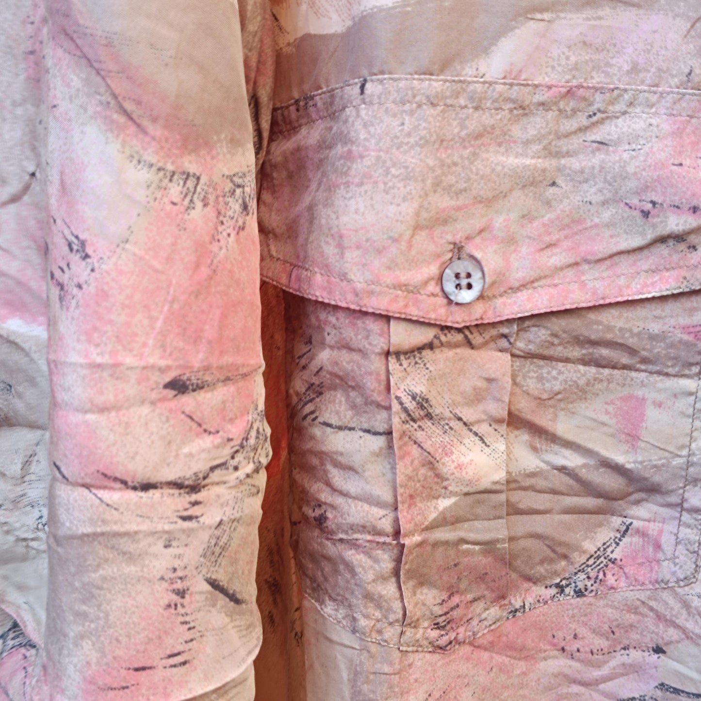 Vintage Silk Oversize Shirt Abstract Pattern Boho Loose Retro Blouse