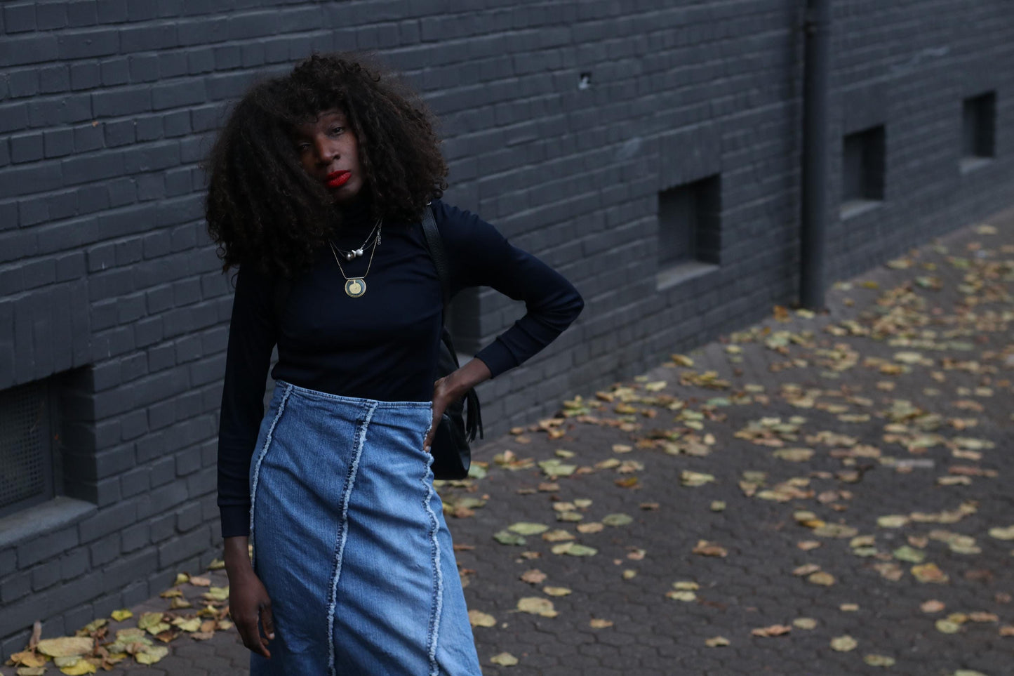 Vintage Denim Midi Skirt Deconstructed Asymmetrical Seam Blue Jean Skirt XL Plus Size