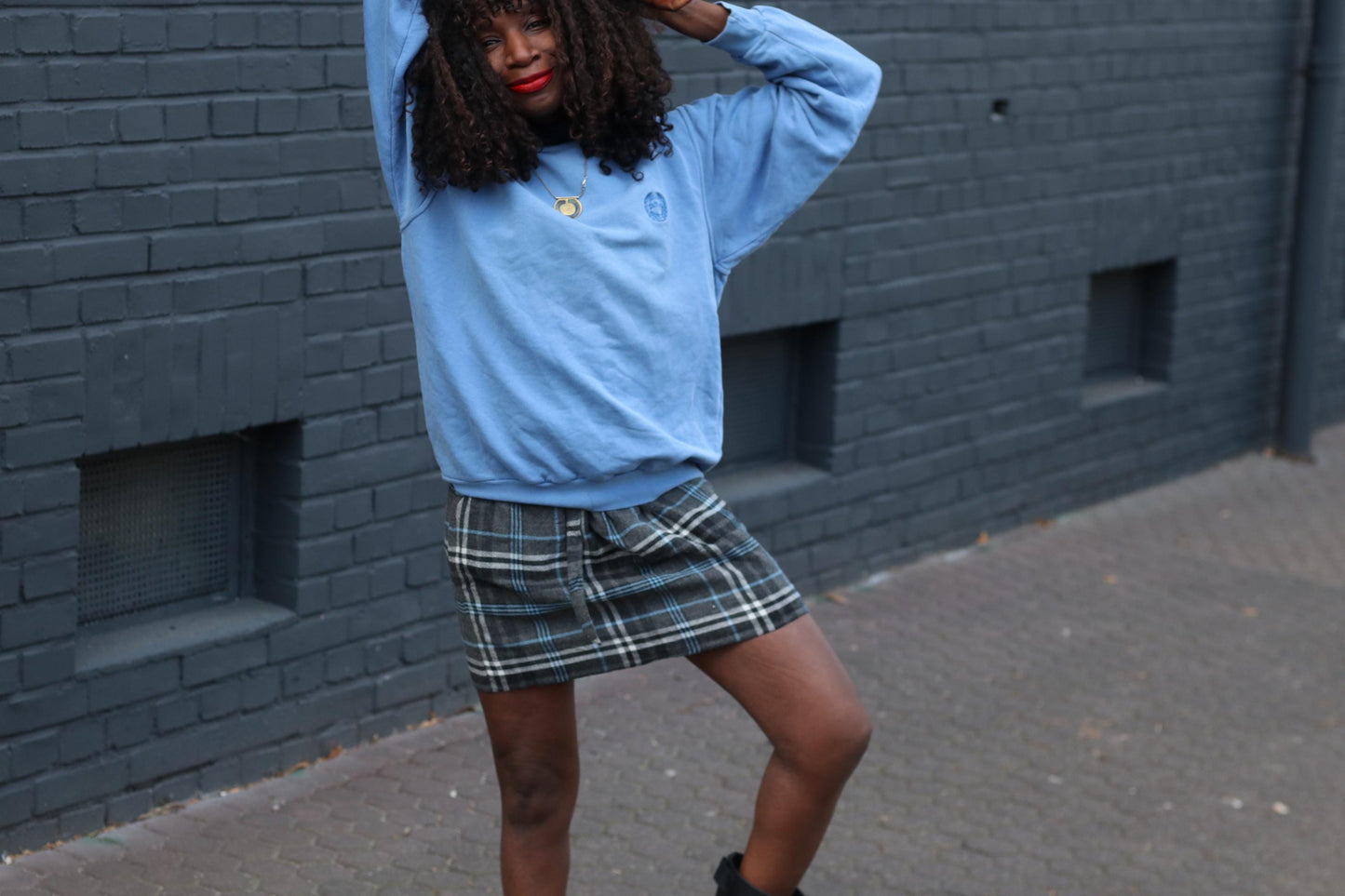 Vintage Blue Grey Plaid Mini Skirt: High Waisted Tartan A-Line