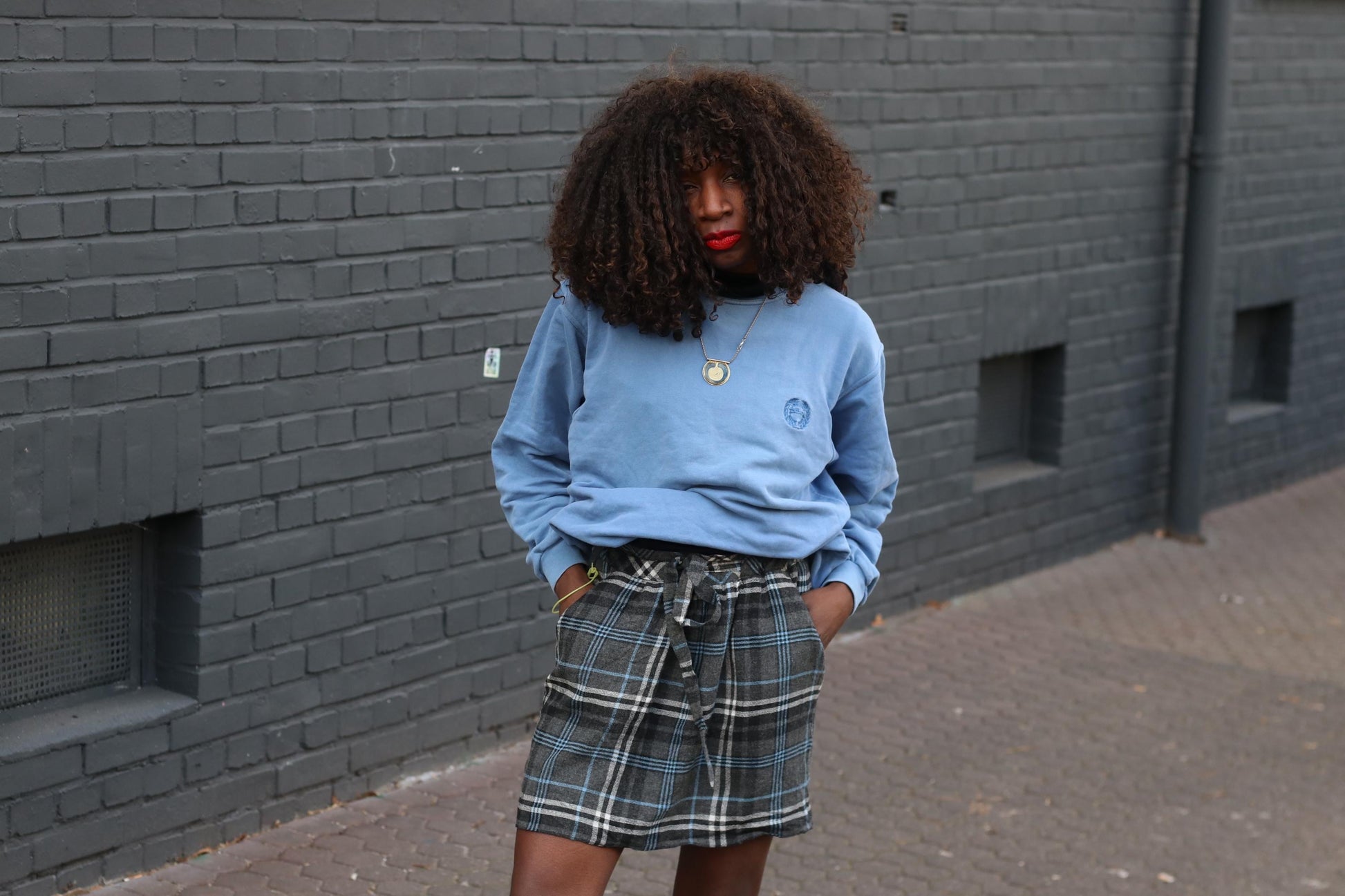 Vintage Blue Grey Plaid Mini Skirt: High Waisted Tartan A-Line