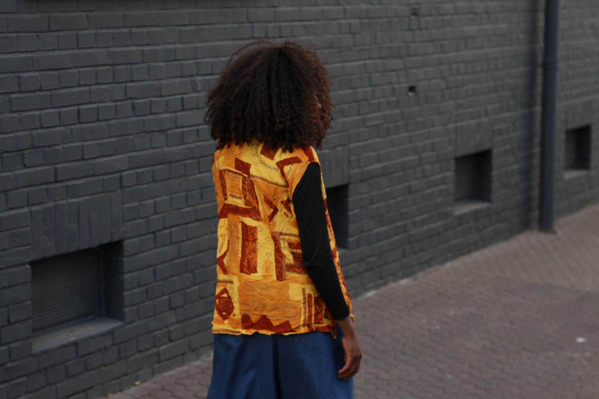 Vintage Print Vest Top Yellow Geometric Pattern Sleeveless Retro Art Vest