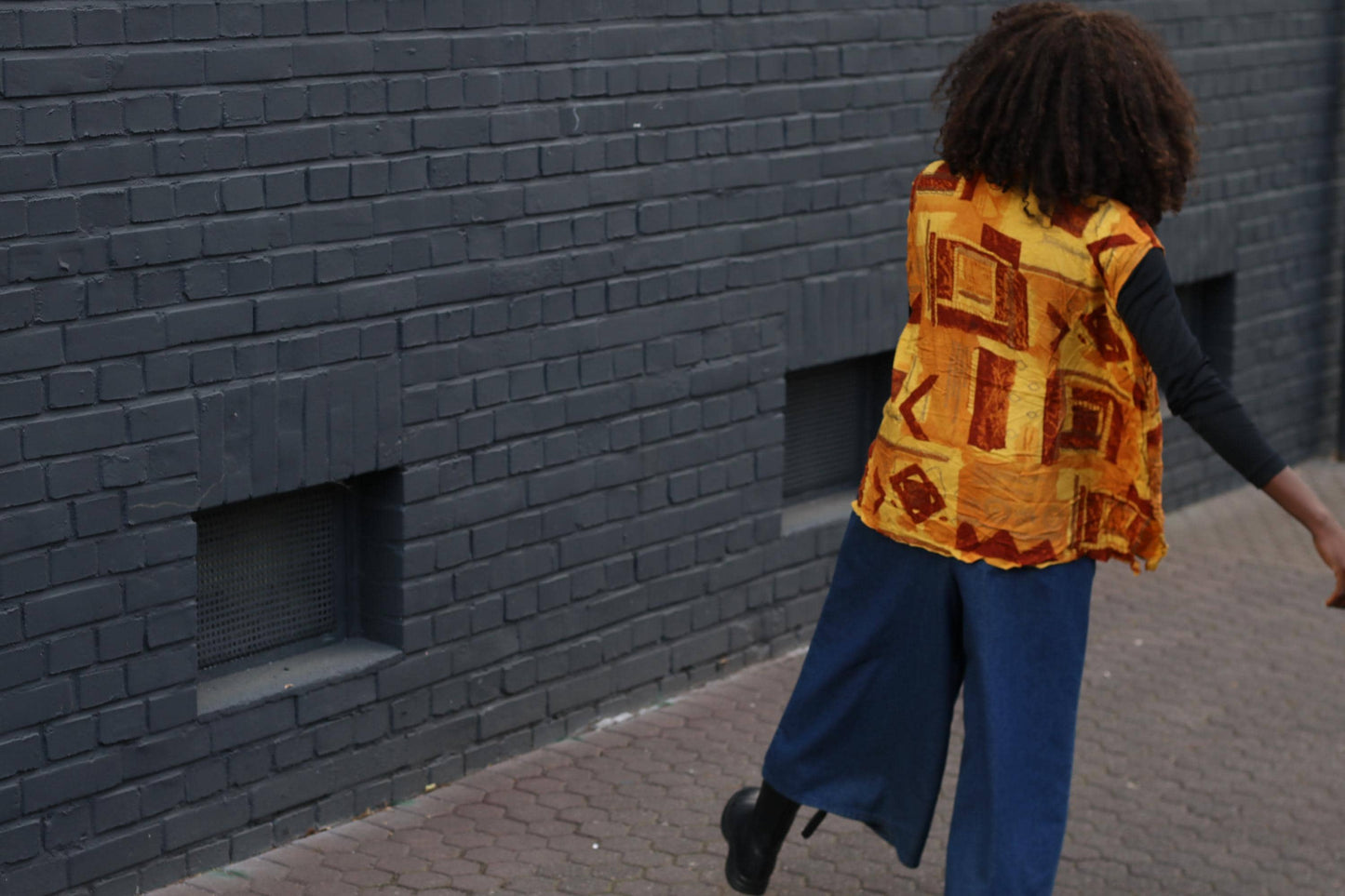 Vintage Print Vest Top Yellow Geometric Pattern Sleeveless Retro Art Vest