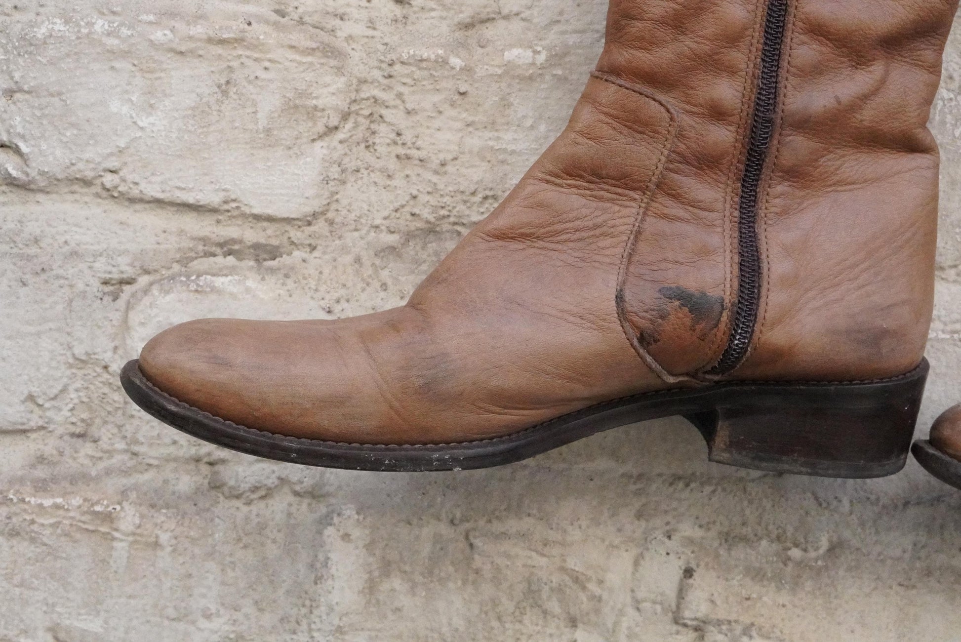 Vintage Over The Knee Boots Tan Leather Flat Riding Boots Handmade in Italy OTK